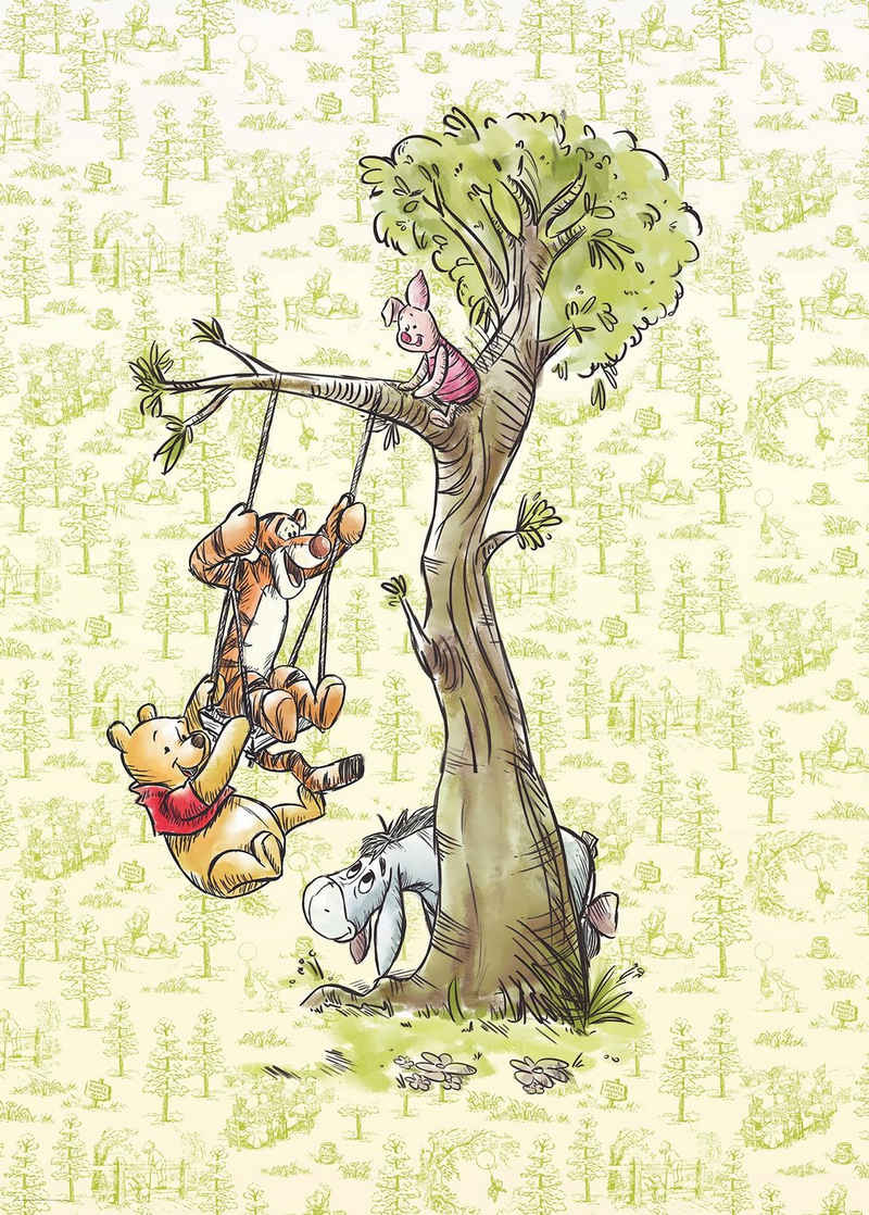 Komar Fototapete »Winnie Pooh in the wood«, glatt, Comic, mehrfarbig, (Packung)