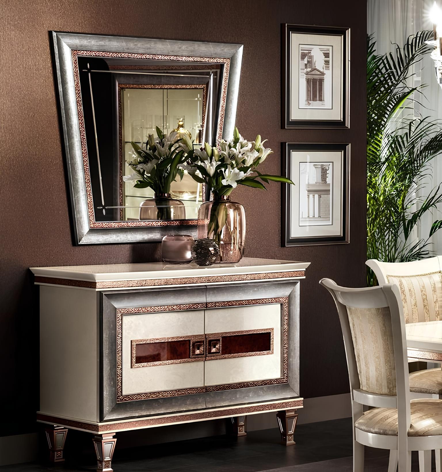 JVmoebel Chaiselongue Elegante Holzkommode in Weiß mit Art déco Akzenten, 1 Teile, Made in Europa