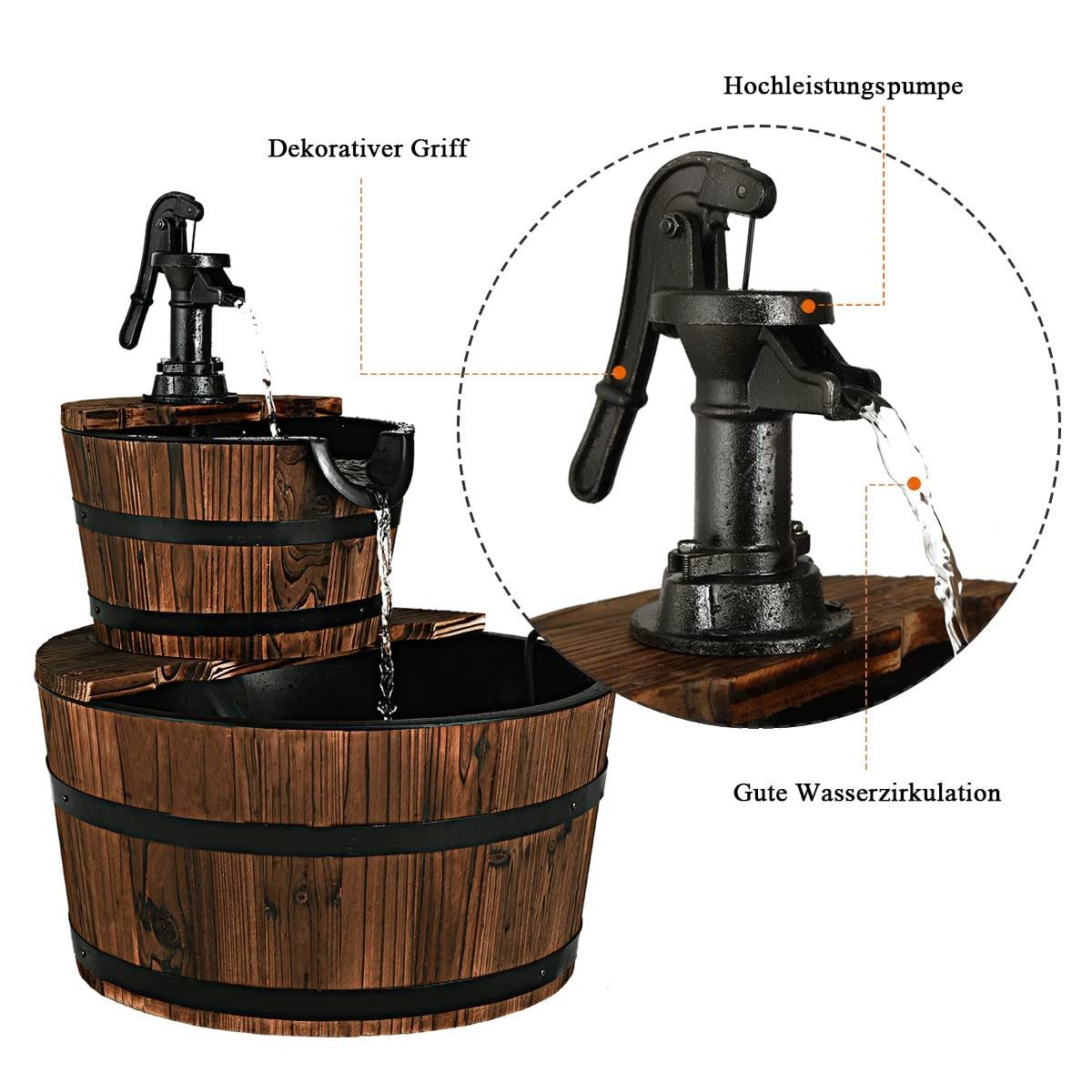 COSTWAY Gartenbrunnen Holz, Wasserbecken BxT: 44,50x44,50 günstig online kaufen