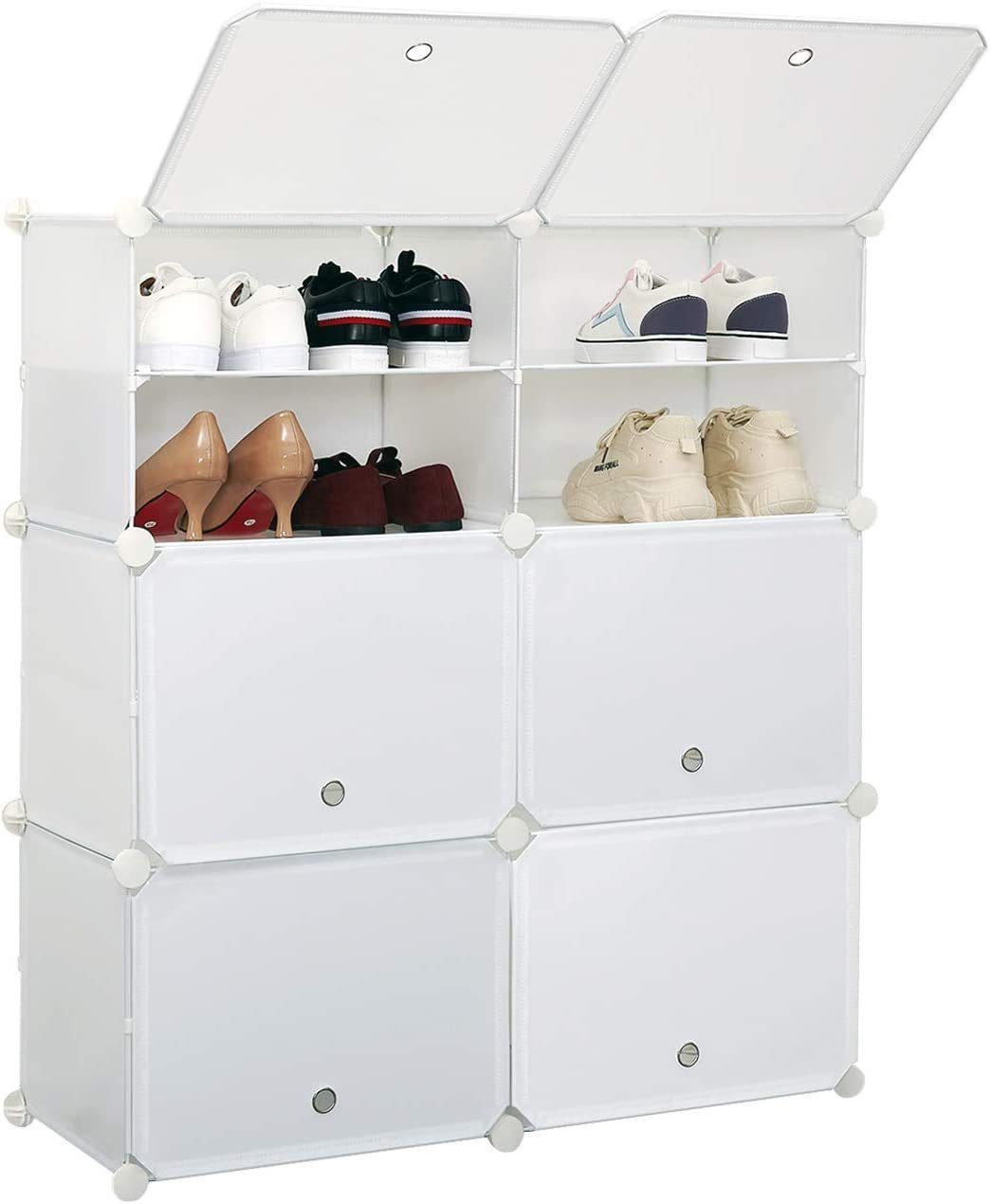 Meerveil Schuhschrank Kunststoff Schuhablage mit 6 Fächer und 2 Reihen weiß | Schuhschränke