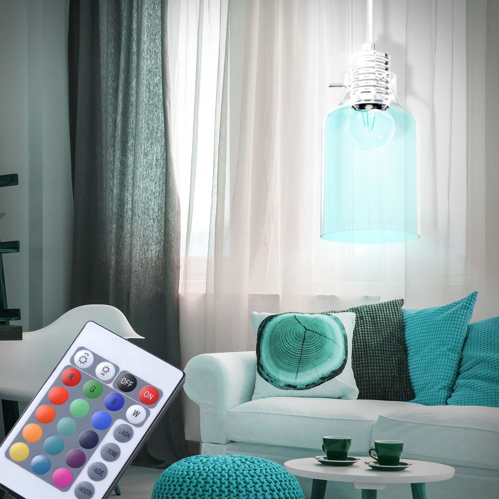 etc-shop LED Pendelleuchte, Leuchtmittel inklusive, Warmweiß, Farbwechsel, Pendel Leuchte Gästezimmer Hänge Decken Lampe Glas
