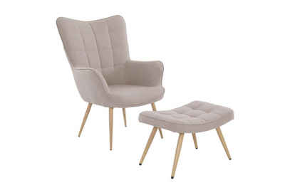 byLIVING Sessel UTA (bestehend aus Sessel und Hocker, Bezug: Samtstoff, Webstoff, Cordstoff Farbe: dunkelgrün, grau, schwarz), Sessel: B 72, H 97, T 80 cm / Hocker B 60, H 39, T 41 cm