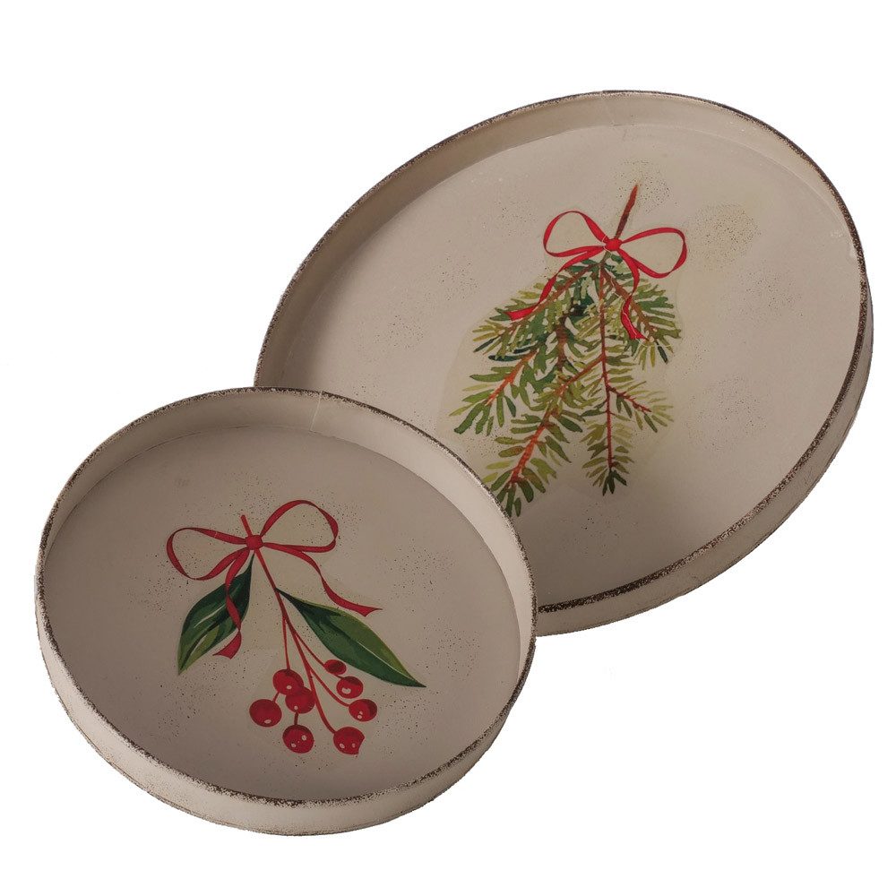 BOLTZE Tablett 2tlg. Metalltablett NOELLE grau braun nostalgisch Weihnachten Landhaus, Metall