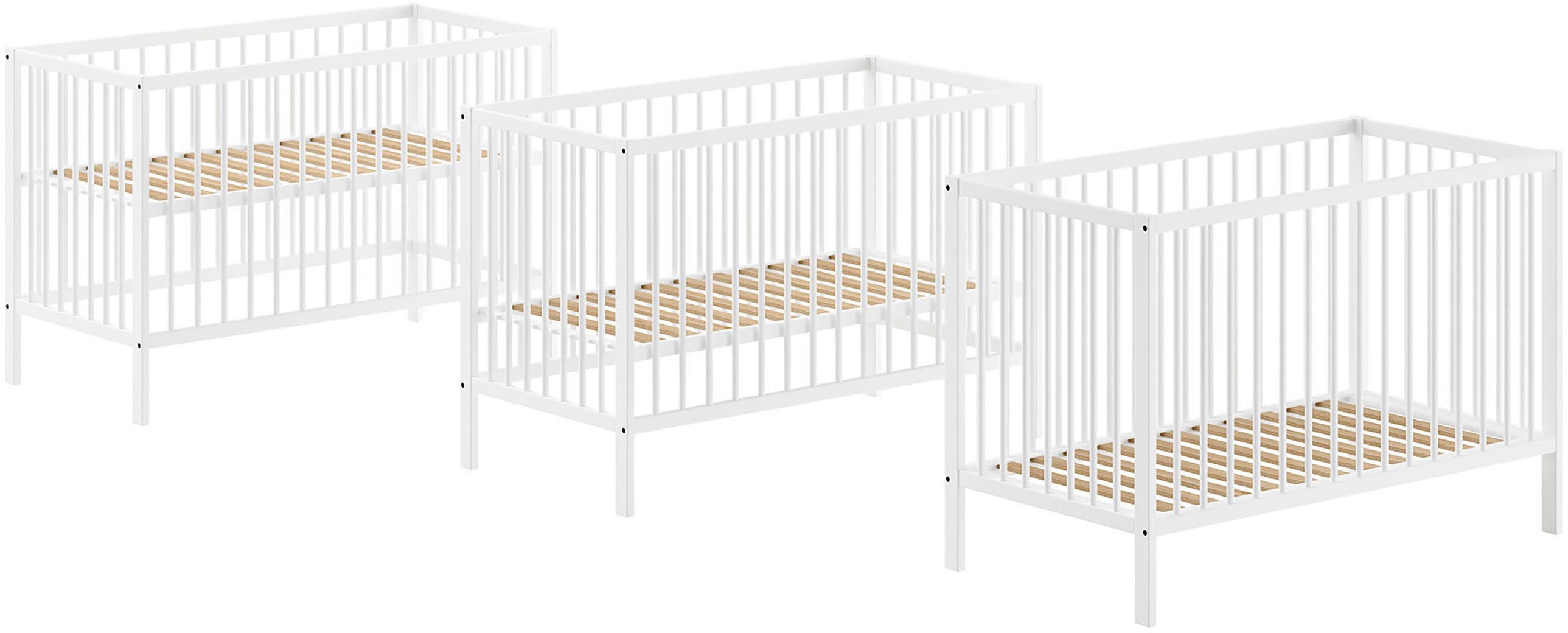 Babybett Dino 60/120 cm mit 3-fach verstellbarem Lattenrost, stabile Bauweise
