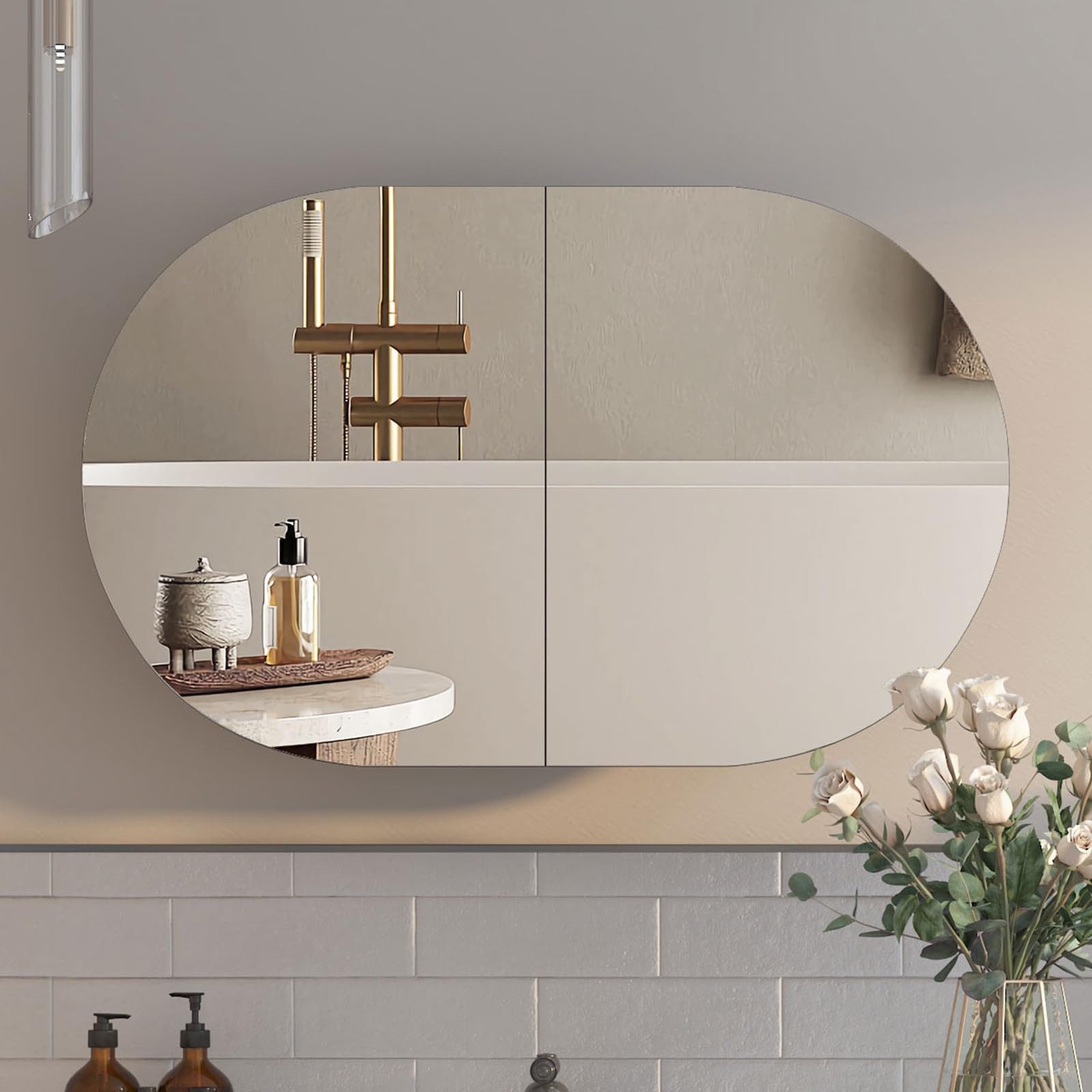 radelldar Spiegelschrank Bad mit Spiegel, 5 Fächer, hängend, 96x12x60 cm (1-St) Badschrank modern mit 3 festen Einlegeböden für Badezimmer