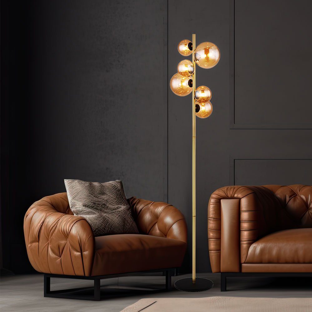 GLOBO LIGHTING LED Stehlampe, Leuchtmittel inklusive, Warmweiß, Stehlampe Wohnzimmer messing Industrial Stehleuchte Kugel amber LED