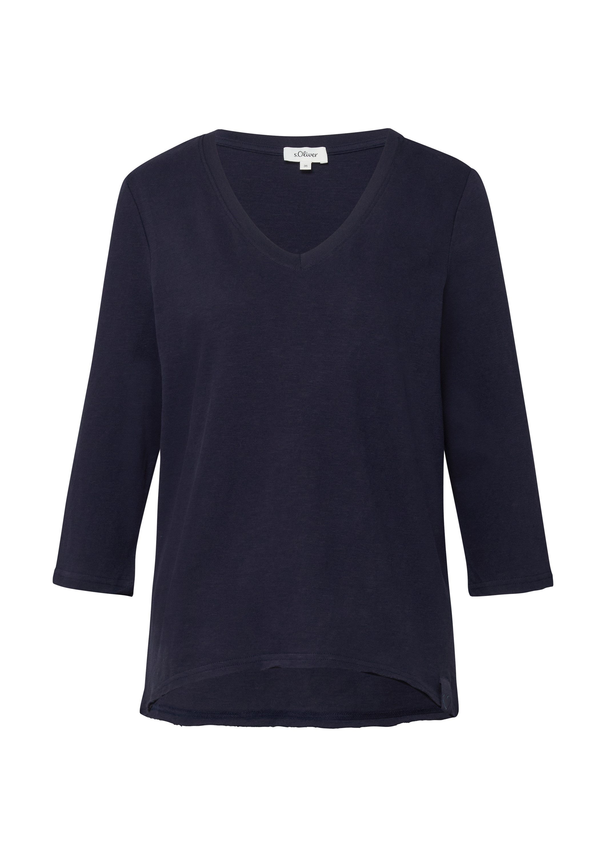s.Oliver 3/4-Arm-Shirt T-Shirt Jersey-T-Shirt mit Flammgarnstruktur und gerundetem Saum