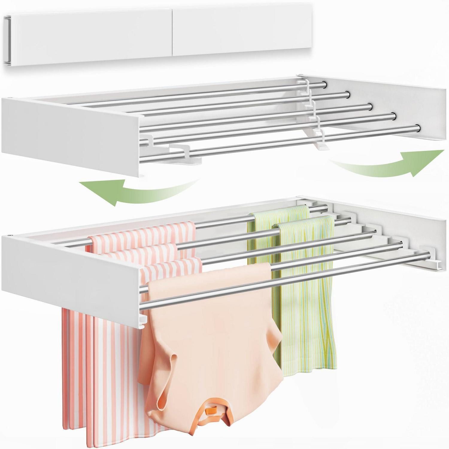 LuxusKollektion Wandwäschetrockner Wäscheständer Wand 80.5cm klappbar Edelstahl weiß