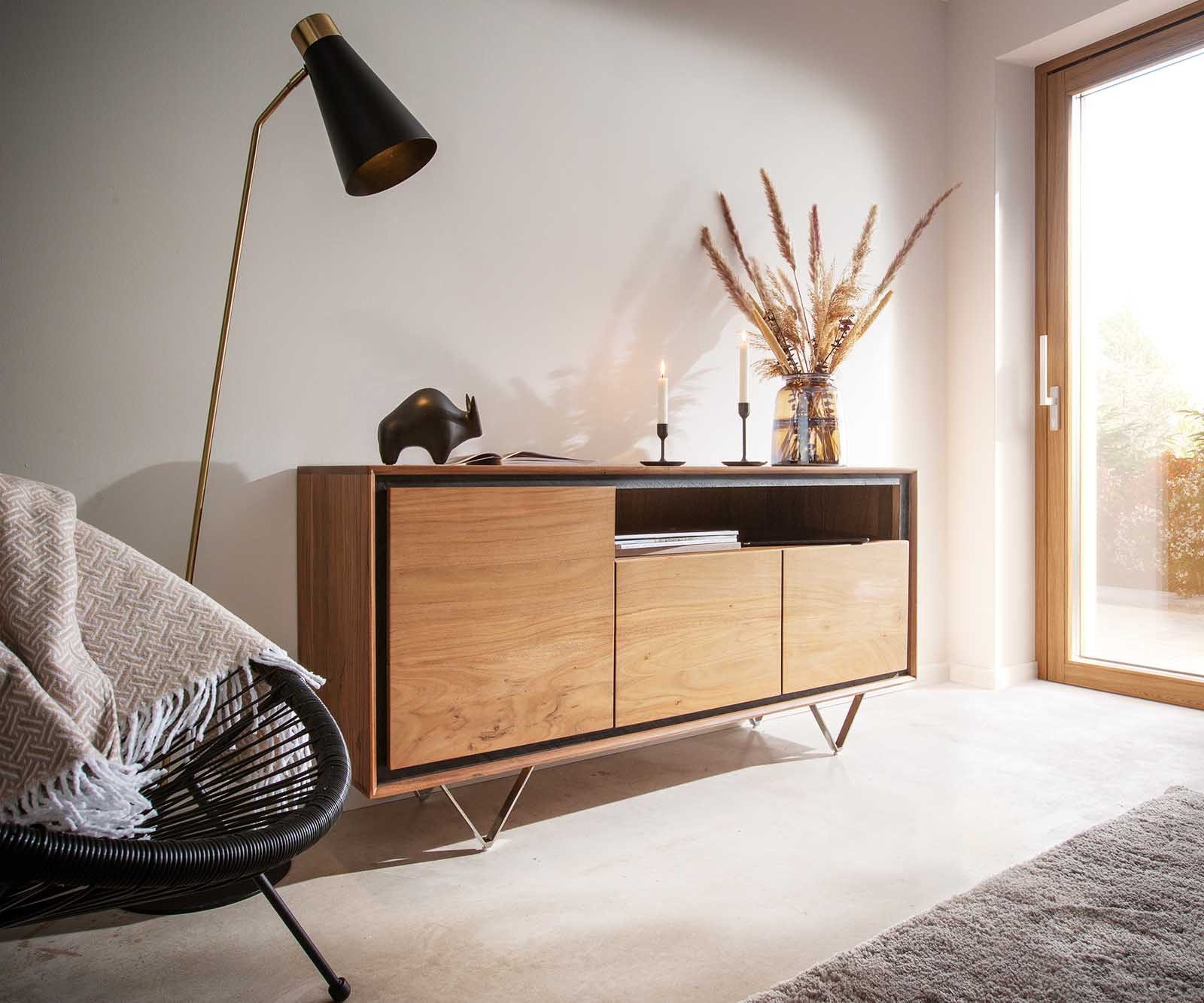 DELIFE Sideboard Stonegrace, Akazie Natur 145 cm 3 Türen 1 Fach Steinfurnie günstig online kaufen