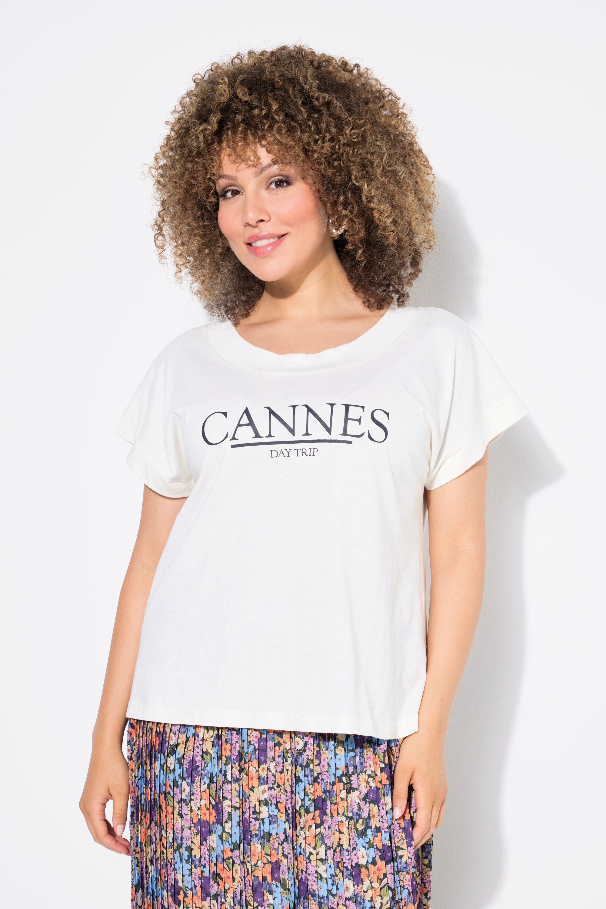 T-Shirt T-Shirt Schriftmotiv Oversized Rundhals Halbarm