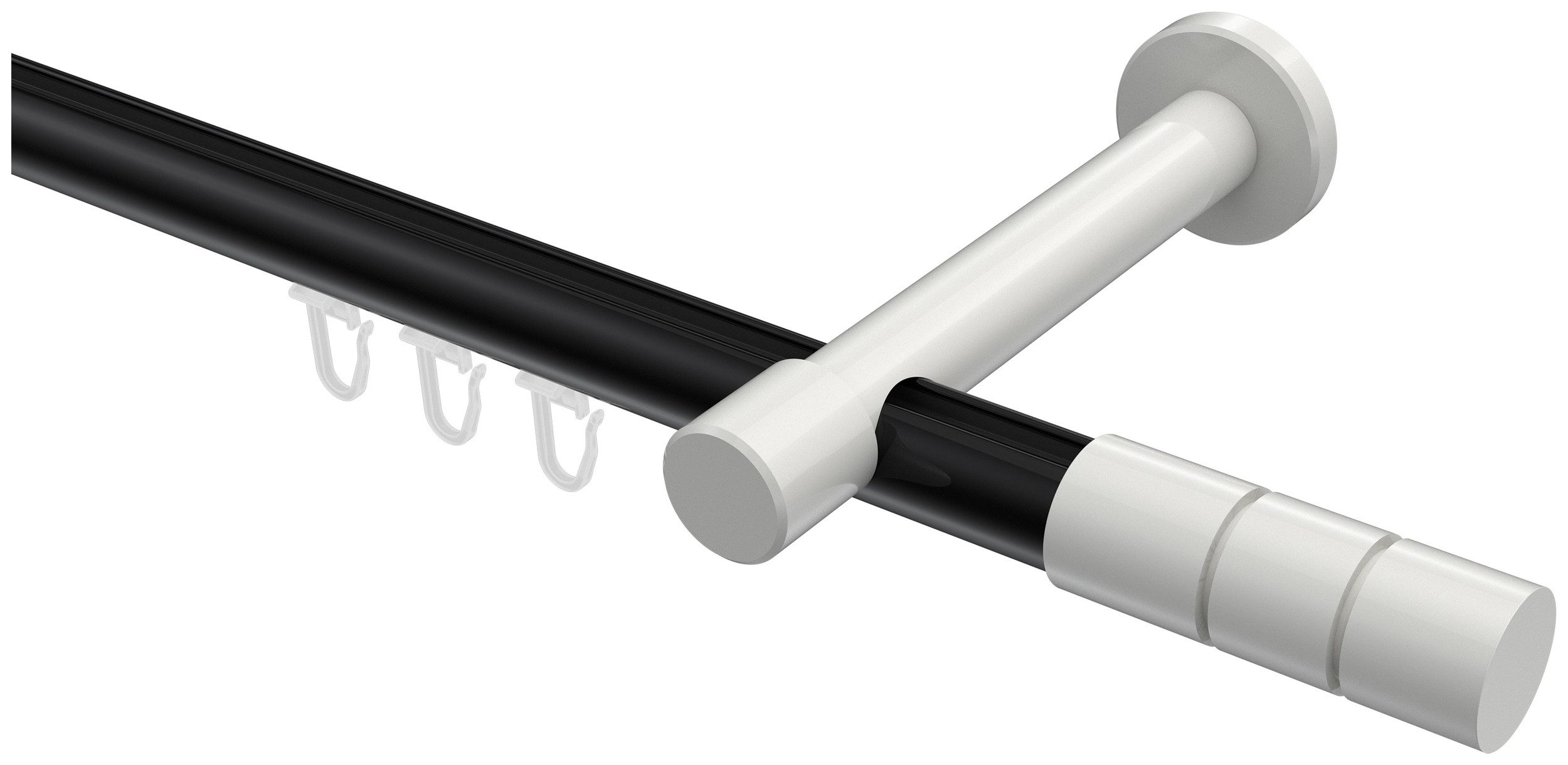 INTERDECO Innenlaufschiene Prestige Elanto, Ø 20 mm, 1-läufig, Fixmaß, kürzbar, Wandmontage, Aluminium, Schwarz / Weiß / Bicolor