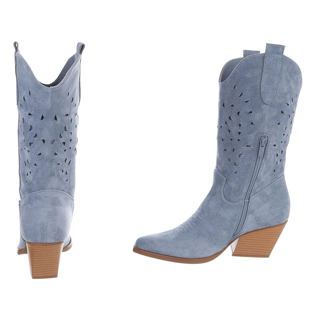 Ital-Design Stylische Stiefeletten mit filigranem Design und Komfort Westernstiefel (91409509) Blockabsatz Stiefel in Hellblau – Bild 5 von 5