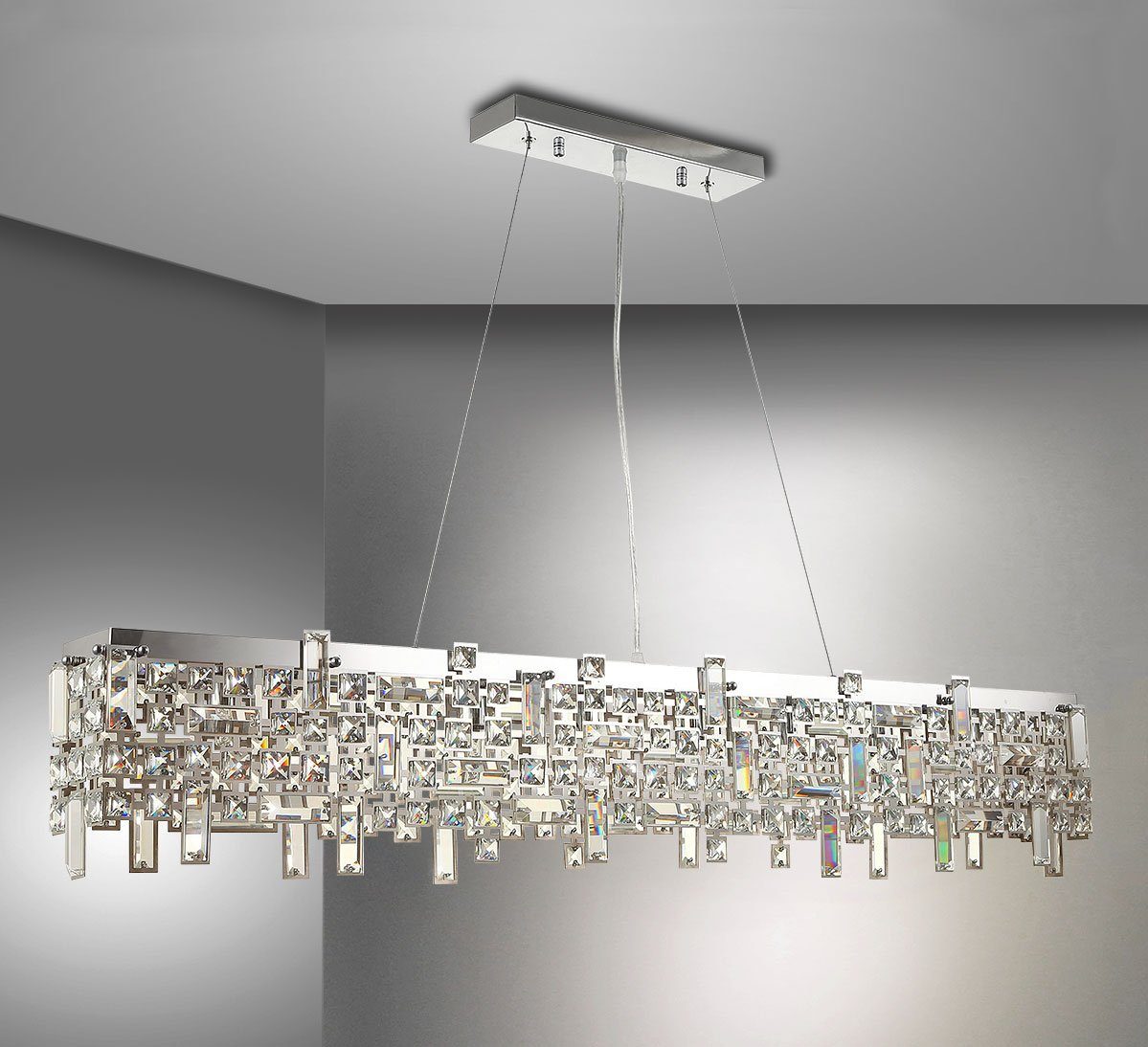 Lewima LED-Hängeleuchte Luxus Lichtfarbe XXL Deckenleuchte 110cm Kristall Hängelänge Warmweiß/Kaltweiß Kronleuchter Silber, »NewTown« Glass wechselbar Stärke 6xG9 edel Design sehr und Pendellampe LED kürzbar, lang beliebig, K9 100cm