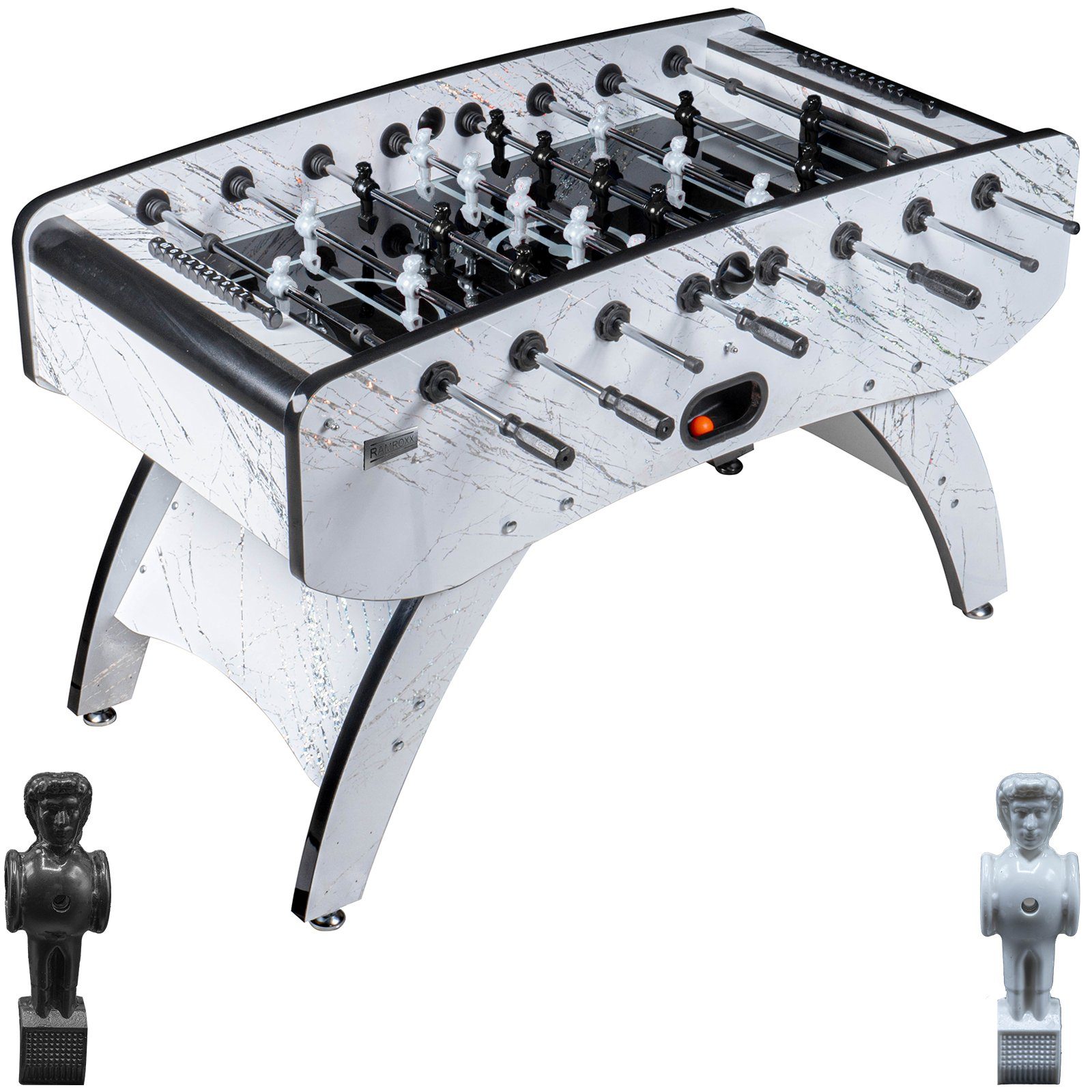Kickertisch Fußball Tischkicker Weiß Glasspielfeld Figuren Schwarz Weiss 80kg