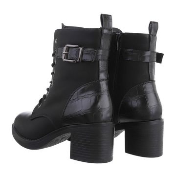 Ital-Design Damen Schnürschuhe Freizeit Schnürstiefelette Blockabsatz Schnürstiefeletten in Schwarz