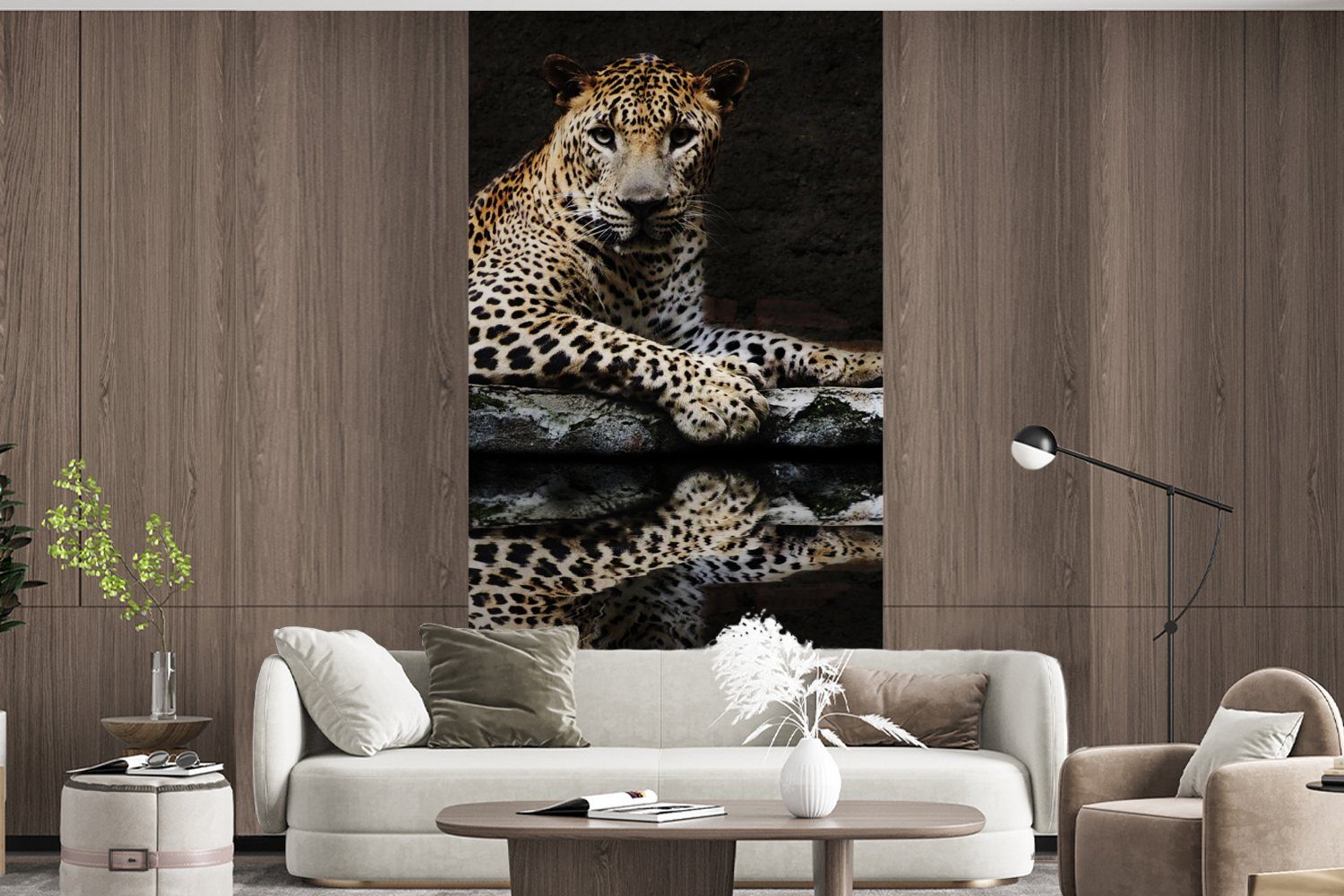 MuchoWow Fototapete Leopard - (2 Wald, Wohnzimmer für Wasser Vliestapete Matt, Küche, St), Schlafzimmer Fototapete bedruckt, 