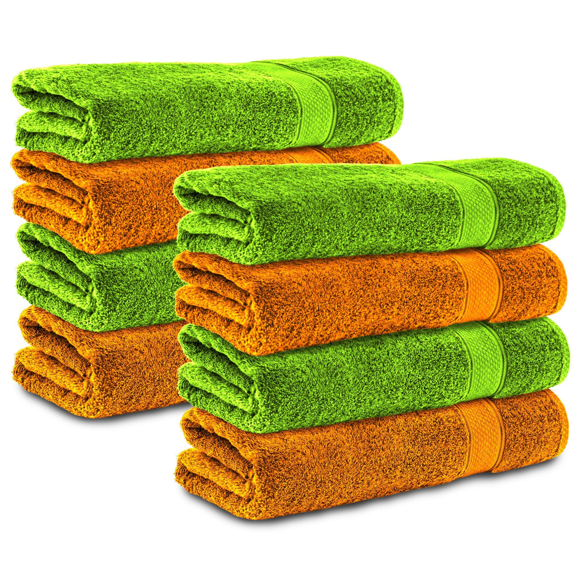 Komfortec Handtücher 100% Baumwolle, 470 g/m², Frottee (8-St), Badetücher 50x100 cm Set, Weich Orange/Pistaziengrün