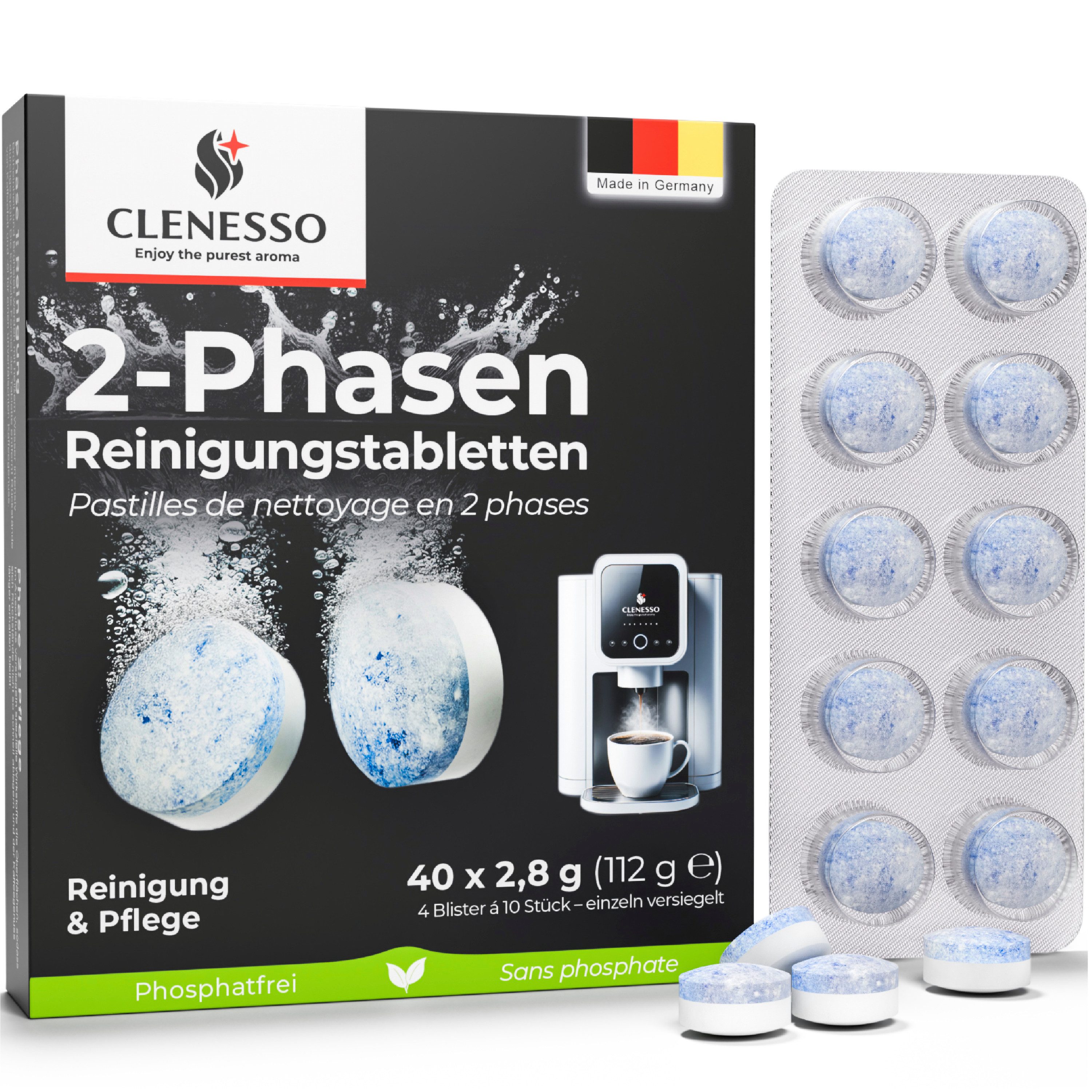 CLENESSO 2-Phasen-Reinigungstabletten (für Kaffeevollautomaten und Kaffeemaschinen)