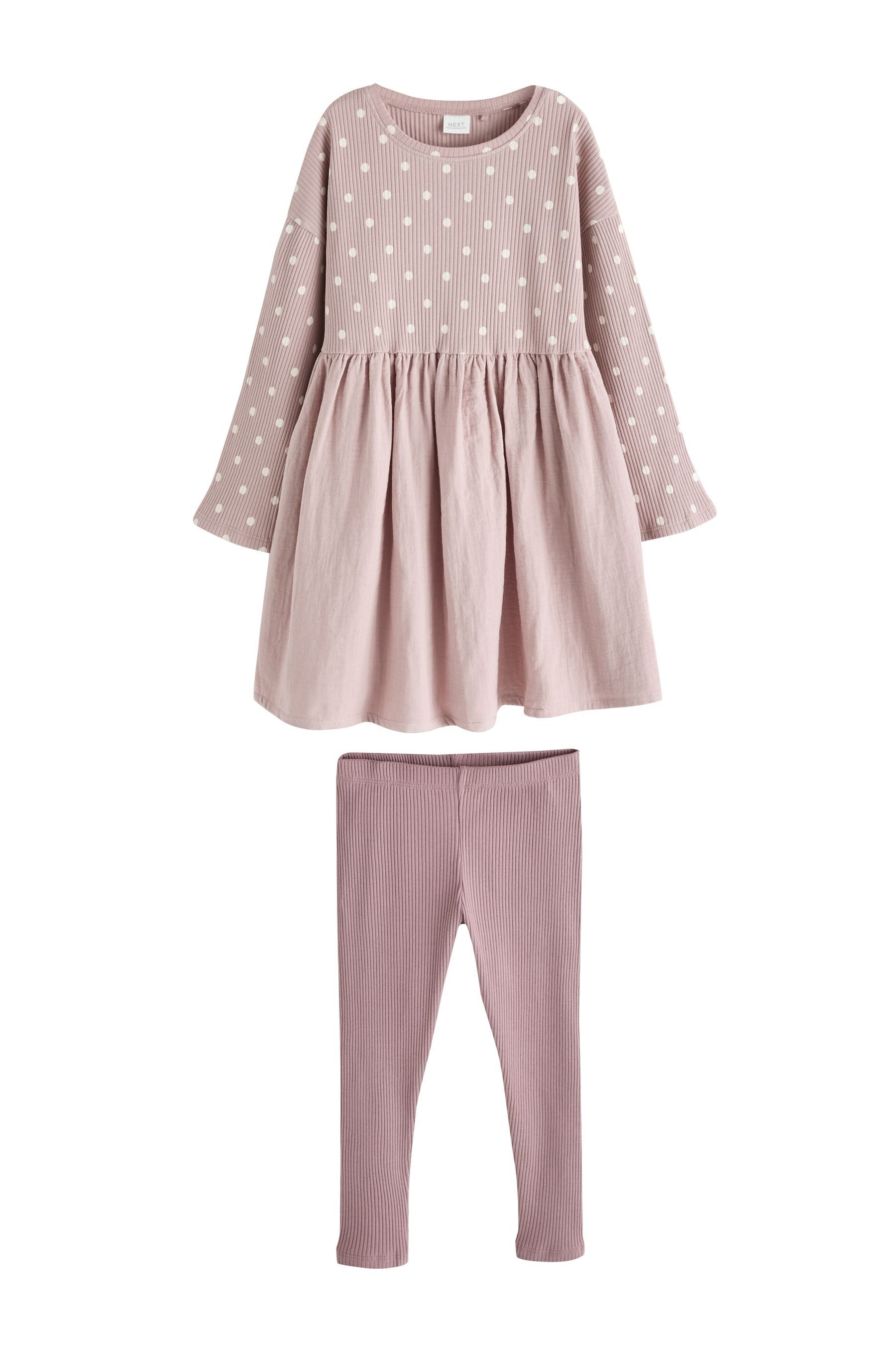 Next Kleid & Leggings Langärmeliges Jersey-Kleid und Leggings im Set (2-tlg)