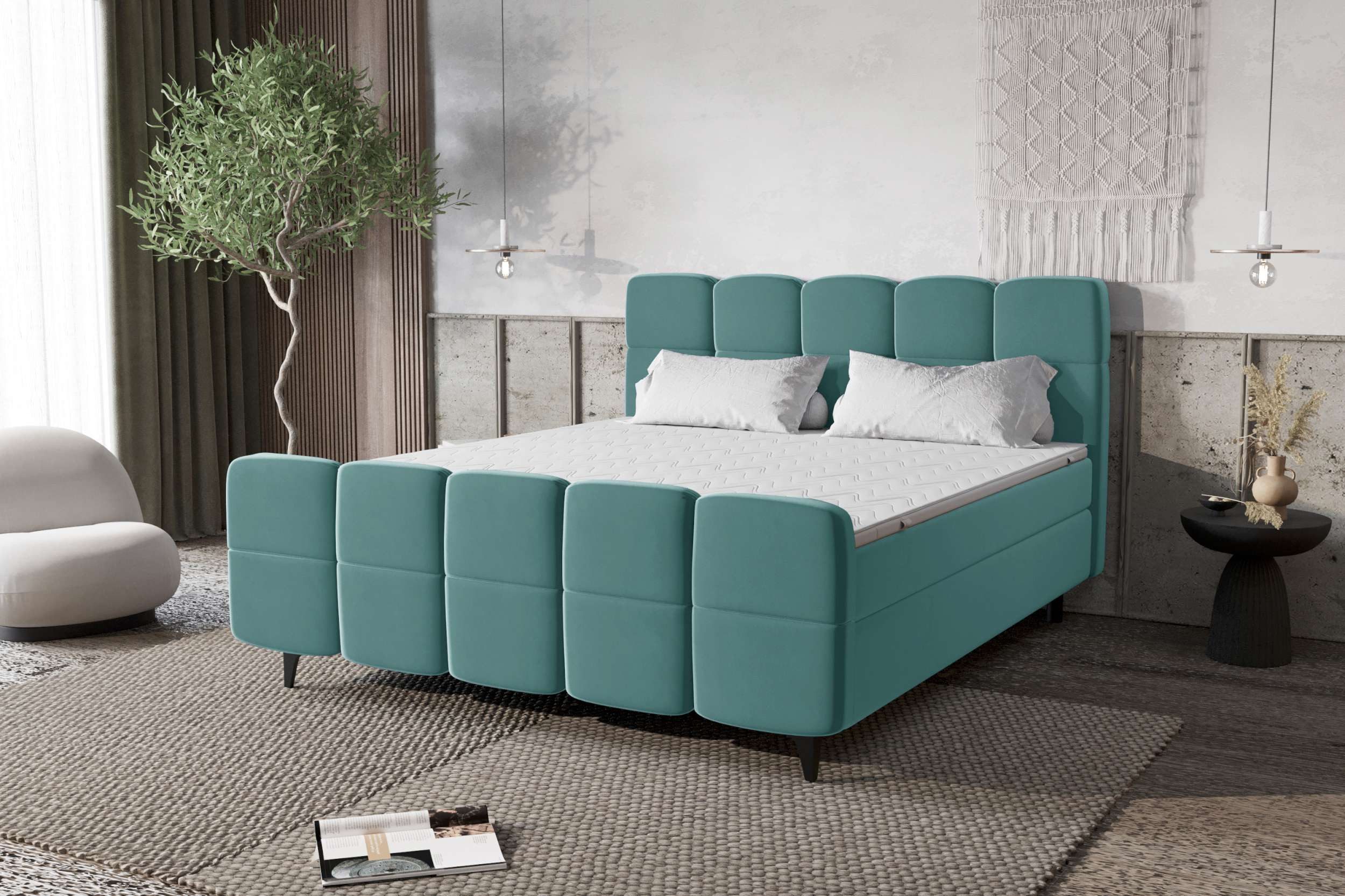 99rooms Boxspringbett Capri (Schlafzimmerbett, Bett), 140/160/180x200 cm, in Velours KRONOS, mit Topper, TFK-Matratze