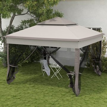 Outsunny Faltpavillon Gartenzelt mit Seitenwänden Pop-up-Zelt mit Transporttasche, mit 4 Seitenteilen, (Gartenpavillon, Pavillon), Hellgrau 3,25 x 3,25 x 2,7 m