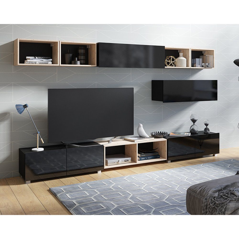 Lomadox Lowboard CAIRNS-132, in schwarz Hochglanz, günstig online kaufen
