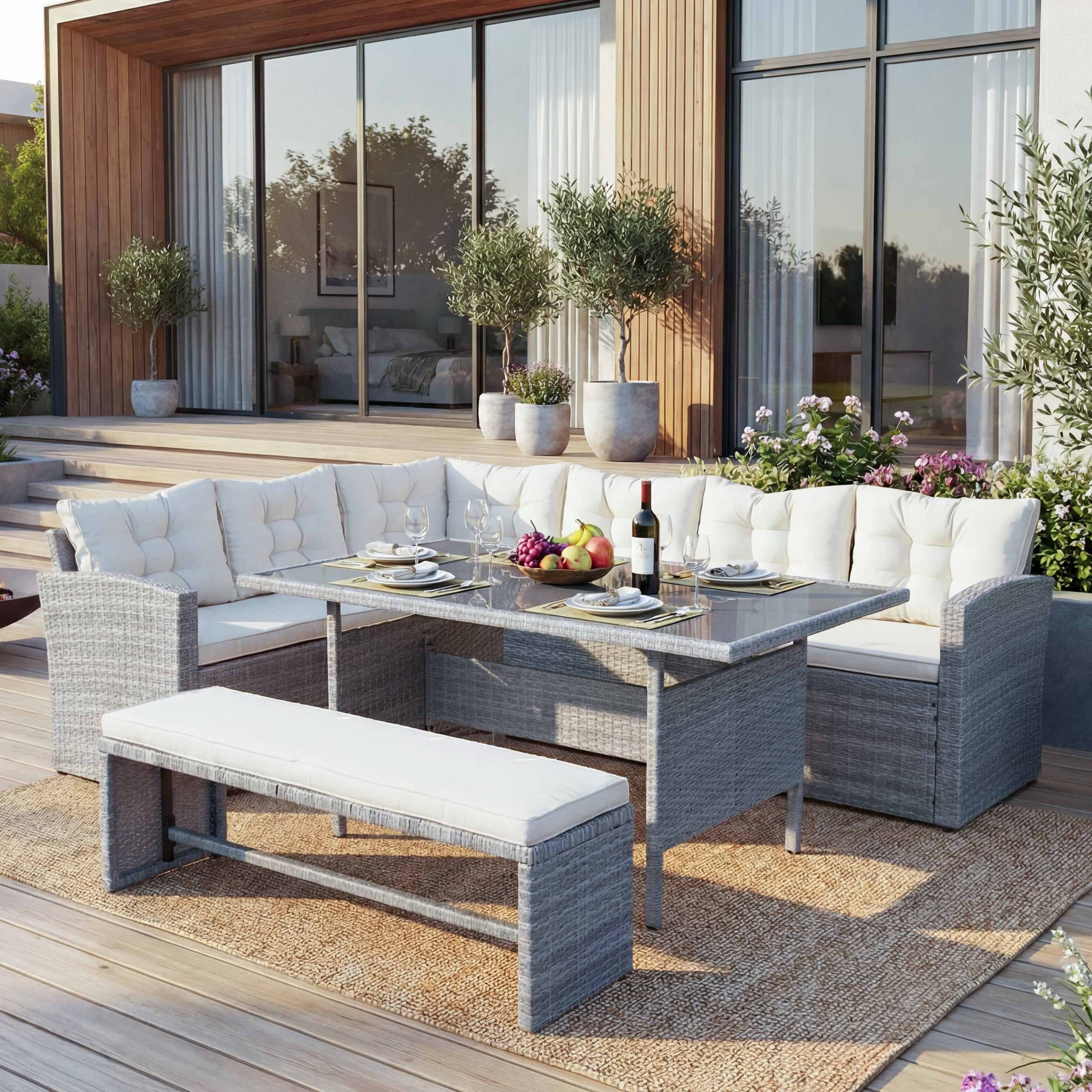 MCW Polstergarnitur MCW-A29, (4-tlg), Tisch verstärkt durch Unterkonstruktion, Kissen mit Reissverschluss