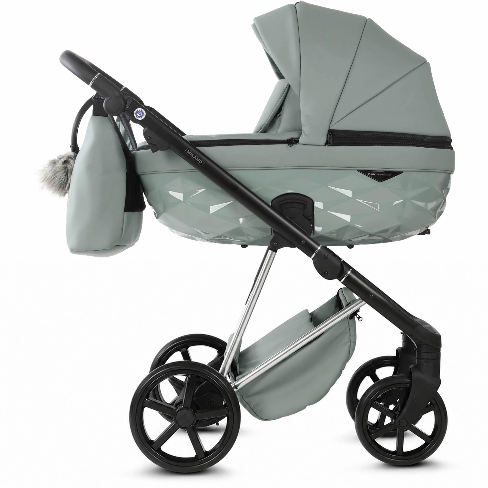 Knirpsenland Kombi-Kinderwagen Milano 2in1 Luxus 3D Wanne, Sportsitz, Wickeltasche, viel Zubehör, (Spar-Set), hohe Sicherheit durch One-Klick System der Kinderwagenaufsätze