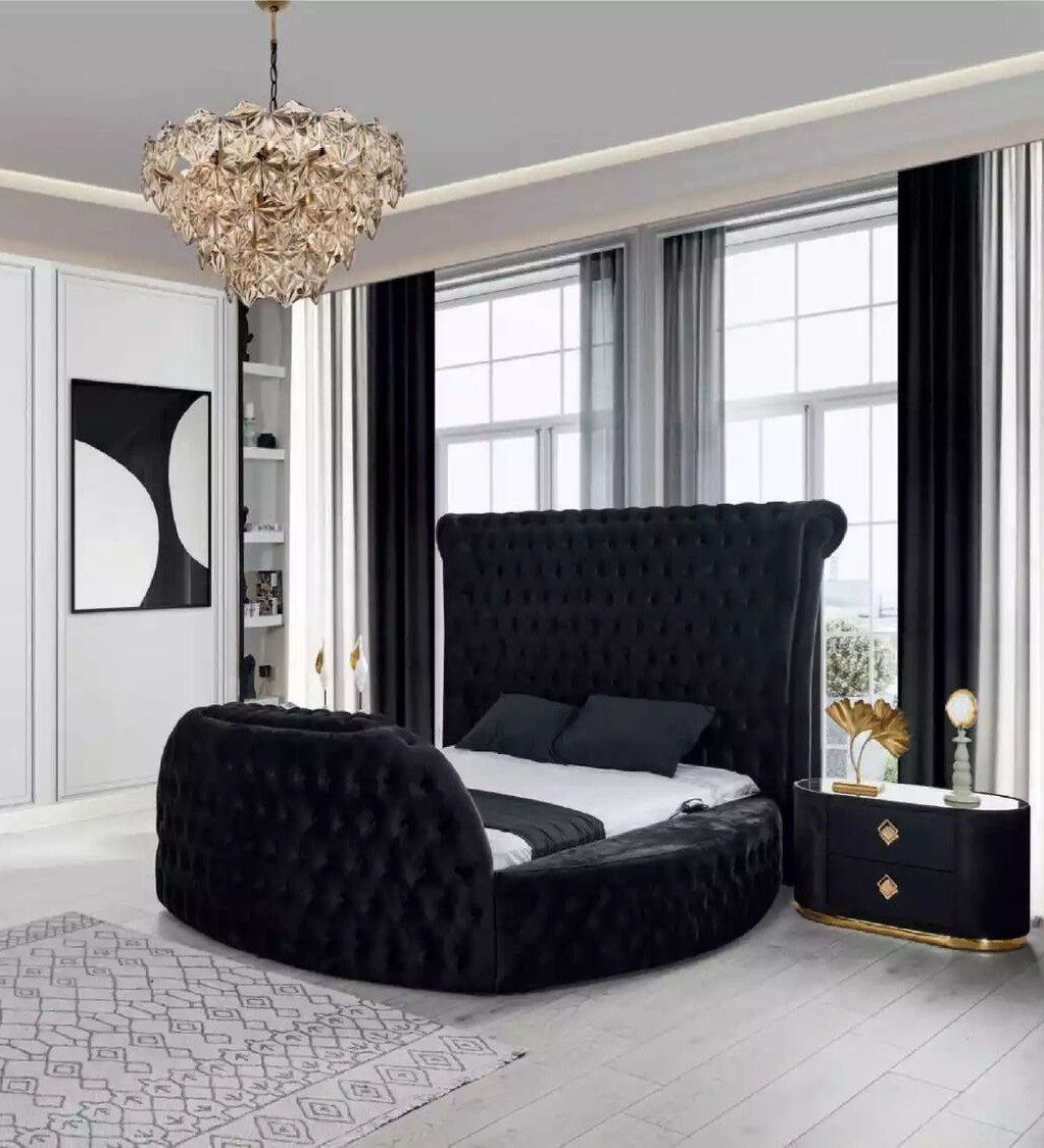 Xlmoebel Rundbett Chesterfield Bett mit Schrank und Liftmechanismus in elegantem Design (3-tlg., Bett + 2x Nachttische), Hergestellt in Europa