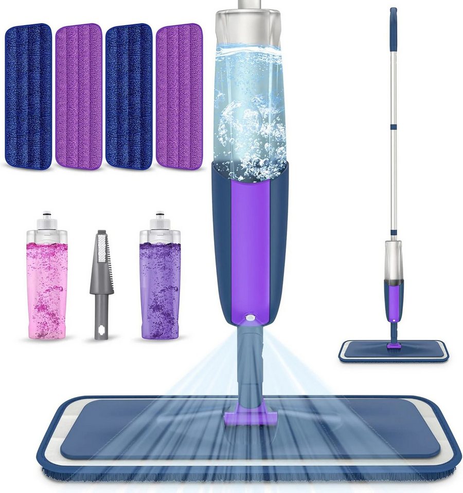 HUGERSTONE Sprühwischer Bodenwischer mit Wassertank, Wischer mit Sprühfunktion (mit 4 Waschbaren Mikrofaser Pads für alle Böden) 360 Grad Rotierender Wischmopp