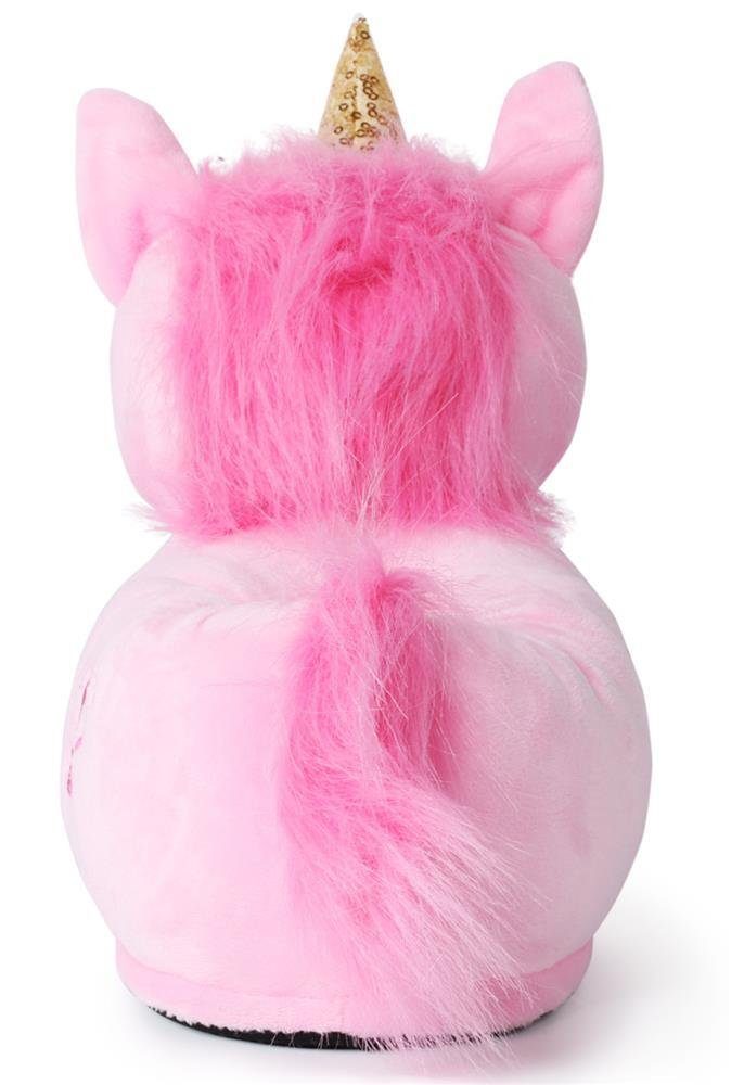 Corimori Tier Pantoffeln für Kinder Einheitsgröße 25-33,5 Plüsch Hausschuhe (Packung, Geschenk) EU Einheitsgröße 25-33,5 Rose das Einhorn für Kinder, Jungen, Mädchen