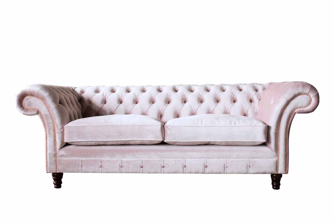 JVmoebel Chesterfield-Sofa Elegantes Sofa in Rosa mit hochwertiger Polsterung und Holzfüßen, Packung, Made in Europa