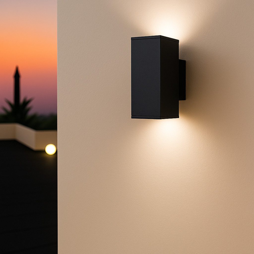 MeLiTec LED Wandleuchte LED Wand-Außenleuchte eckig 146-1 schwarz matt, Warmweiß, Up & Down-Leuchte, Edelstahl, Wandlampe eckig, Indoor Outdoor, IP44