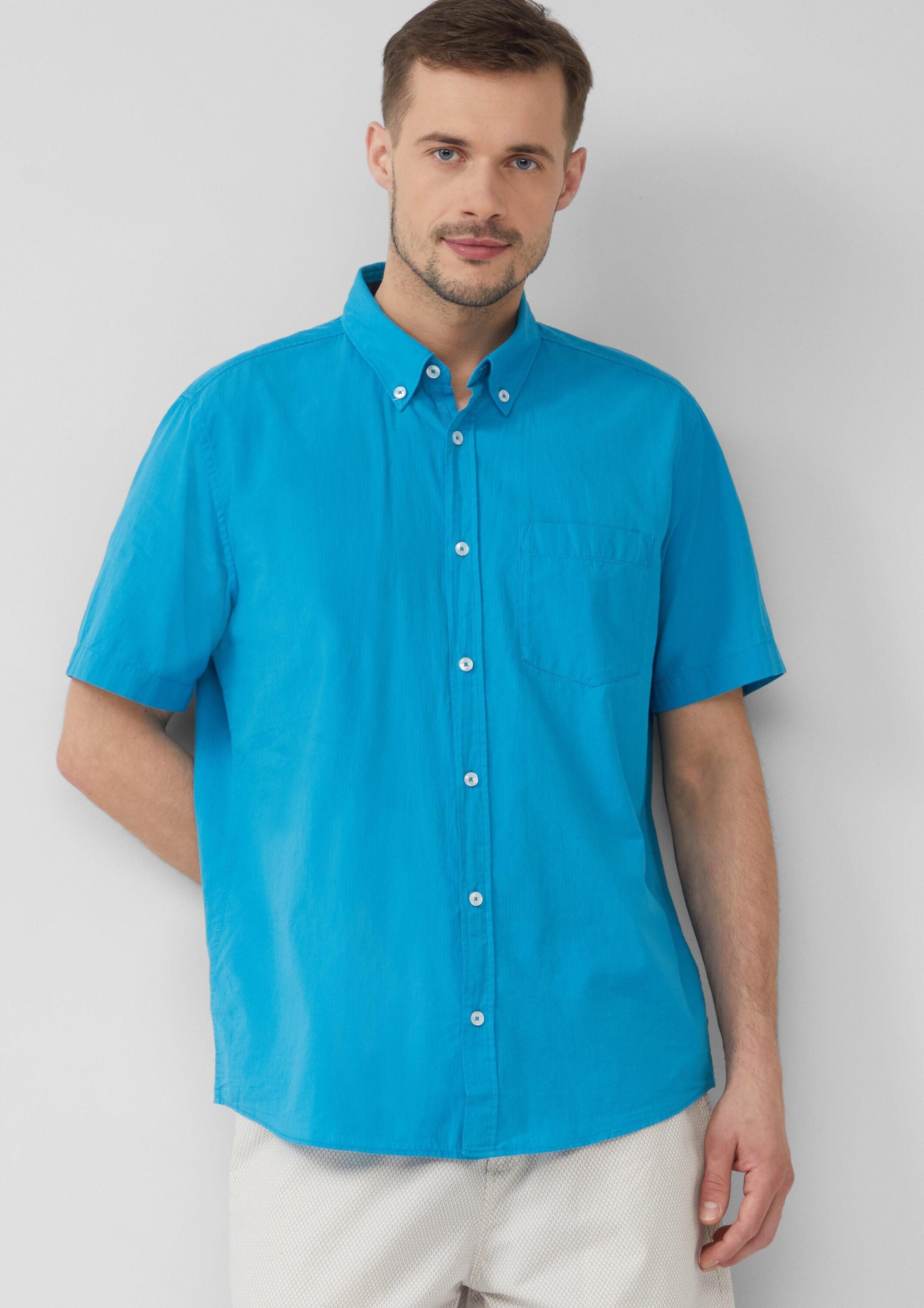 s.Oliver Kurzarmhemd Hemd Regular Fit: Kurzarmhemd mit Struktur-Streifen und Button-Down-Kragen