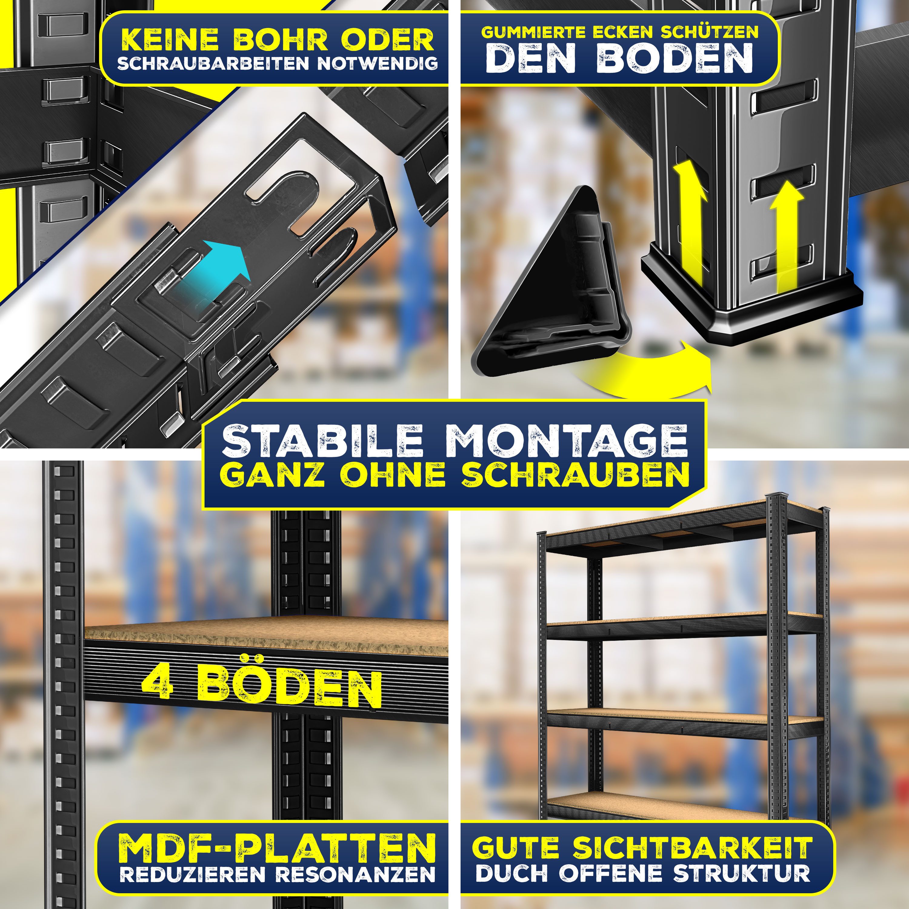 MASKO Schwerlastregal, Lagerregal 300 kg pro Regalboden belastbar MDF-Platte Regal aus Metall