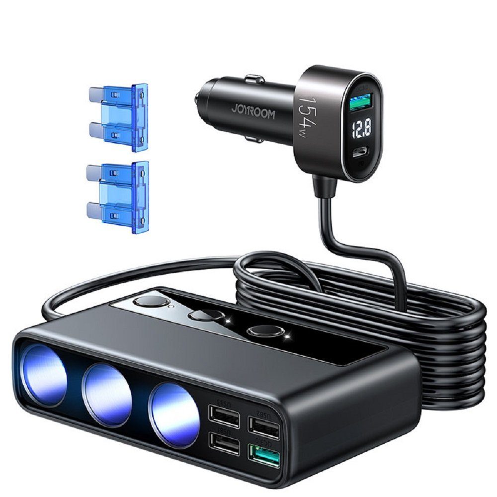 9in1 Autoladegerät 154W 5xUSB 1xUSB Typ C 3x Zigarettenanzünderbuchse USB-Ladegerät