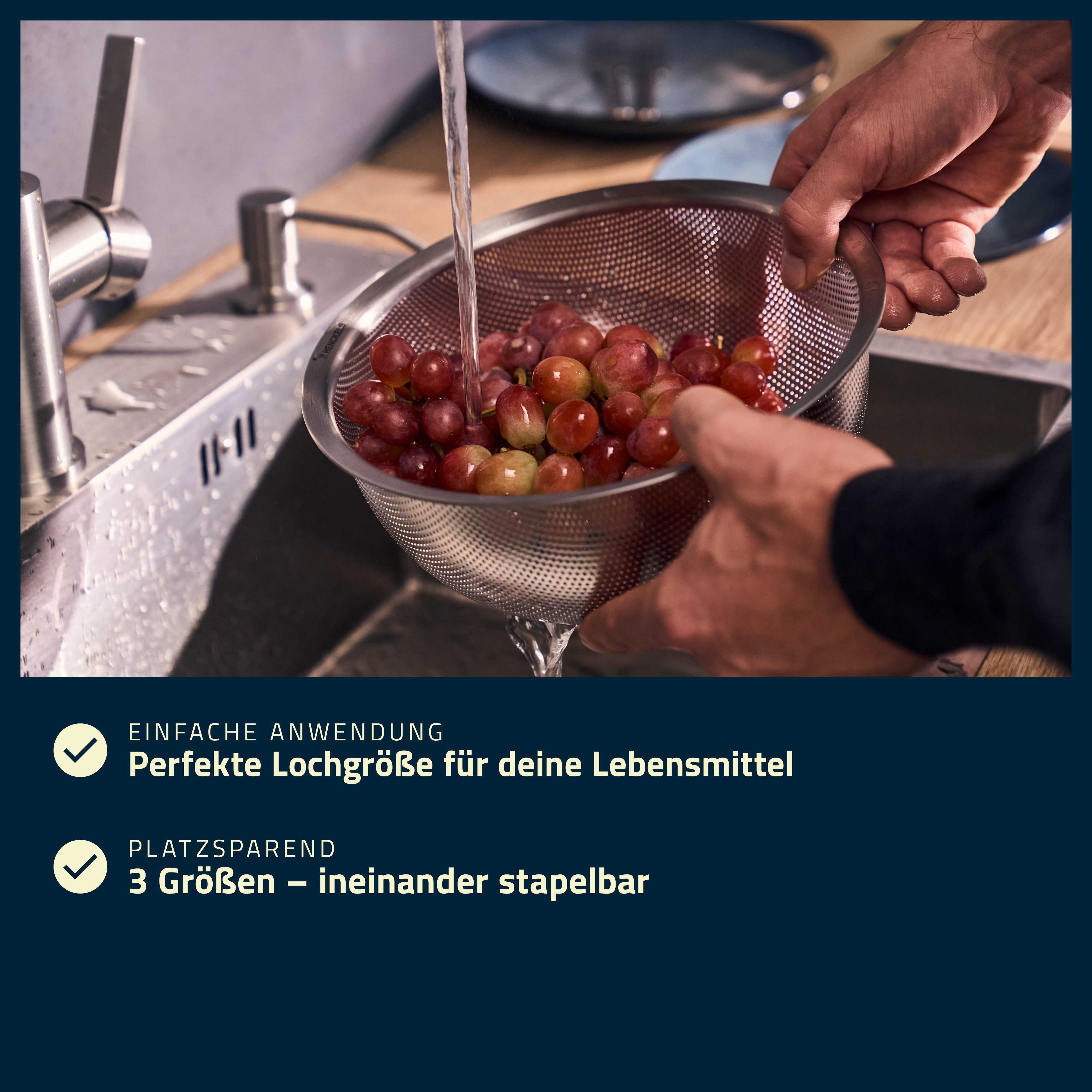 HENCKELS by ZWILLING Küchensieb Trio, Edelstahl, (1-St), Rostfreier Edelstahl, Sieb, Seiher und Schale, Stapelbar