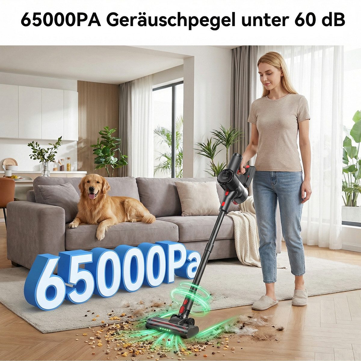 PRASKY Stielstaubsauger Akku Staubsauger Kabellos, Stielstaubsauger 65kPa/50Min, HEPA-Filter, 550 W, mit Beutel, staubsauger kabellos 550W Leicht und ideal für kleine Wohnungen