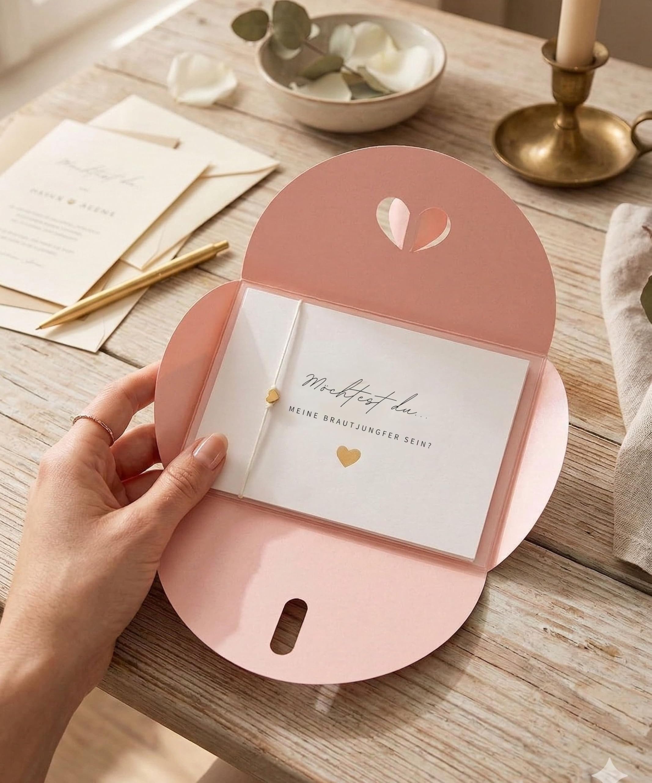 Briefzauber Hochzeitskarte Brautjungfer fragen - Karte mit Armband & Herzumschlag