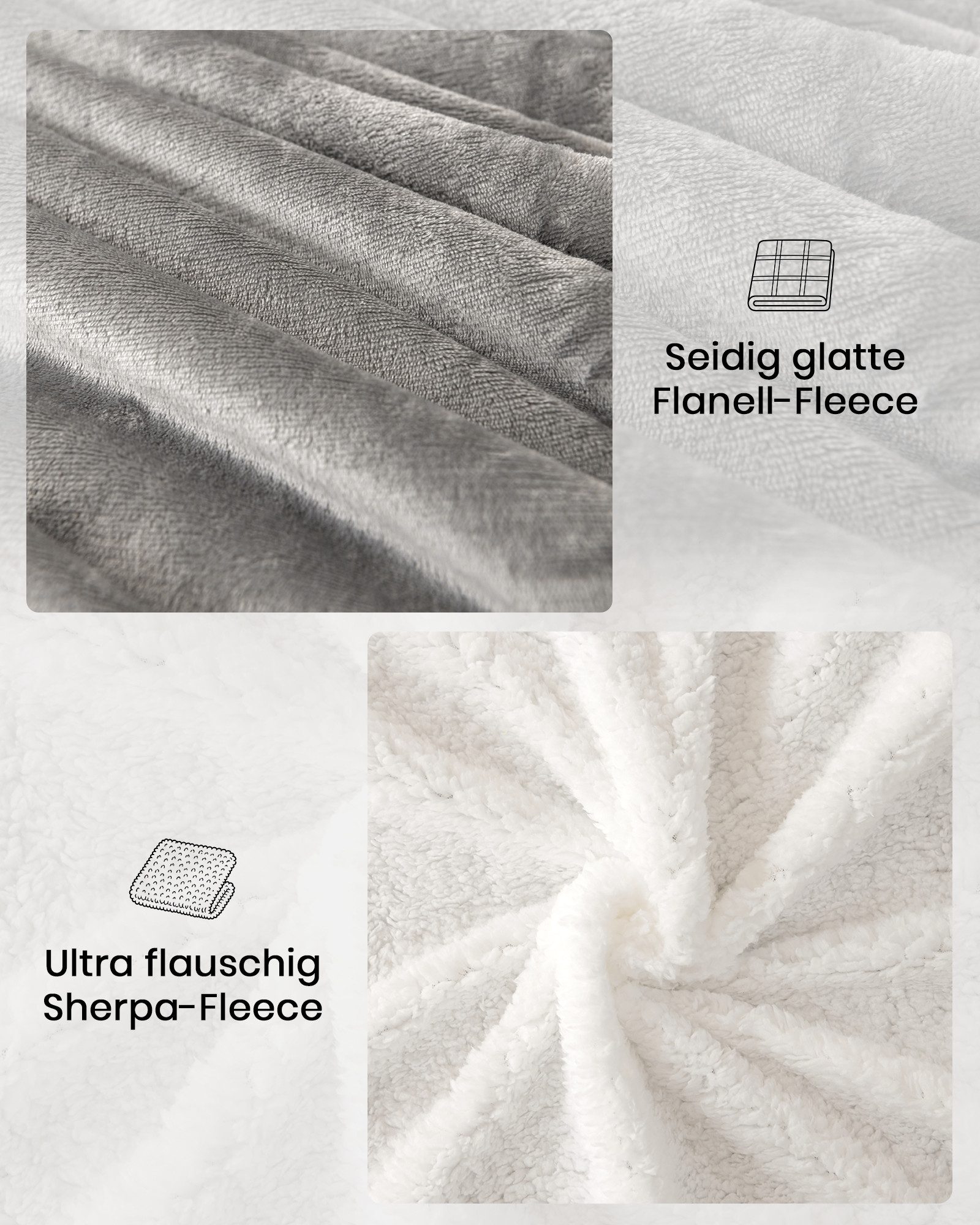 Wohndecke Sherpa-Fleece-Wohndecke, wendbar, kuschelig, warm, Grau, Einzelbett, Good Nite, Kuscheldecke, Polyester, für Zuhause und Reisen, grau, blau, schwarz – Bild 2 von 5
