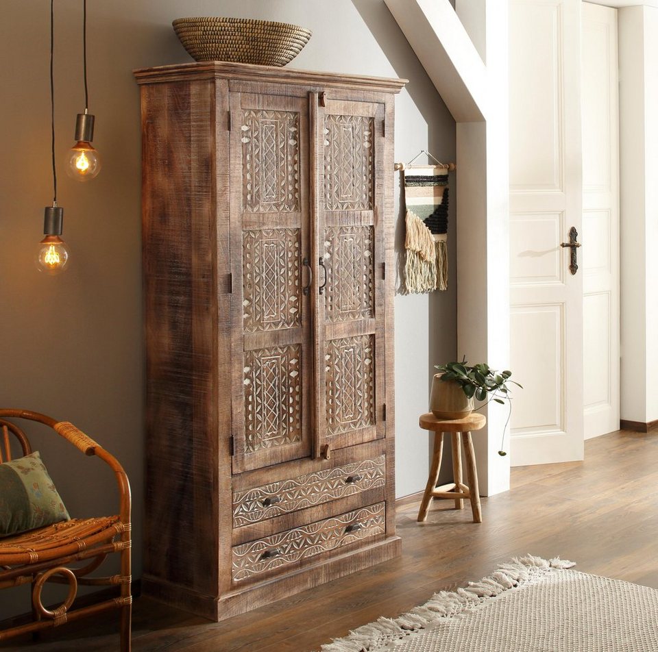 home affaire kleiderschrank maneesh aus massivem mangoholz und vielen  stauraummöglichkeiten, höhe 190 cm
