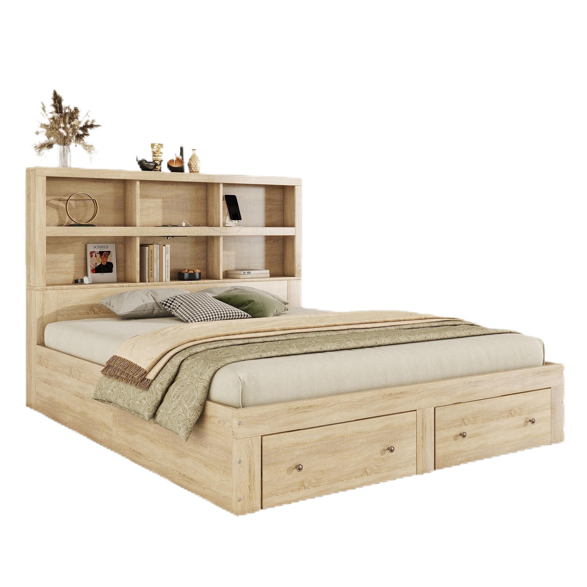 TavilaEcon Holzbett Doppelbett Kingsize-Plattformbett mit zwei günstig online kaufen