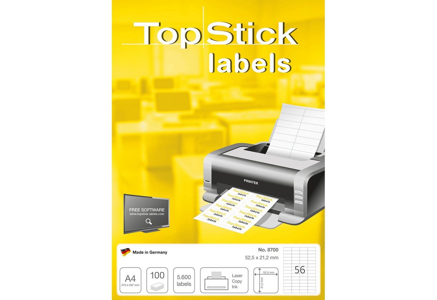 Thumbnail - TopStick Etiketten Topstick 8700 Universal-Etiketten - 52,5 x 21,2 mm - weiss 5.600 Stück