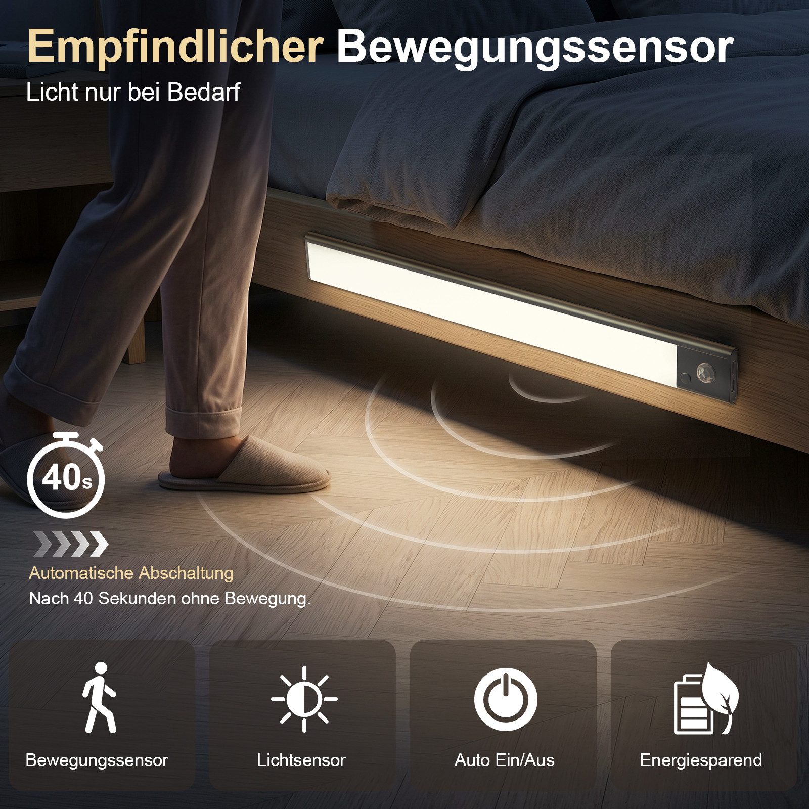ANYSUN LED Lichtleiste ohne Kabel, RGB Schrankbeleuchtung mit Bewegungsmelder und Lichtsensor, 40 cm, 1500 mAh Akku, LED fest integriert, Farbwechsler, Kaltweiß, Aufladbar Unterbauleuchte Stimmungslicht für Wohnzimmer Schlafzimmer