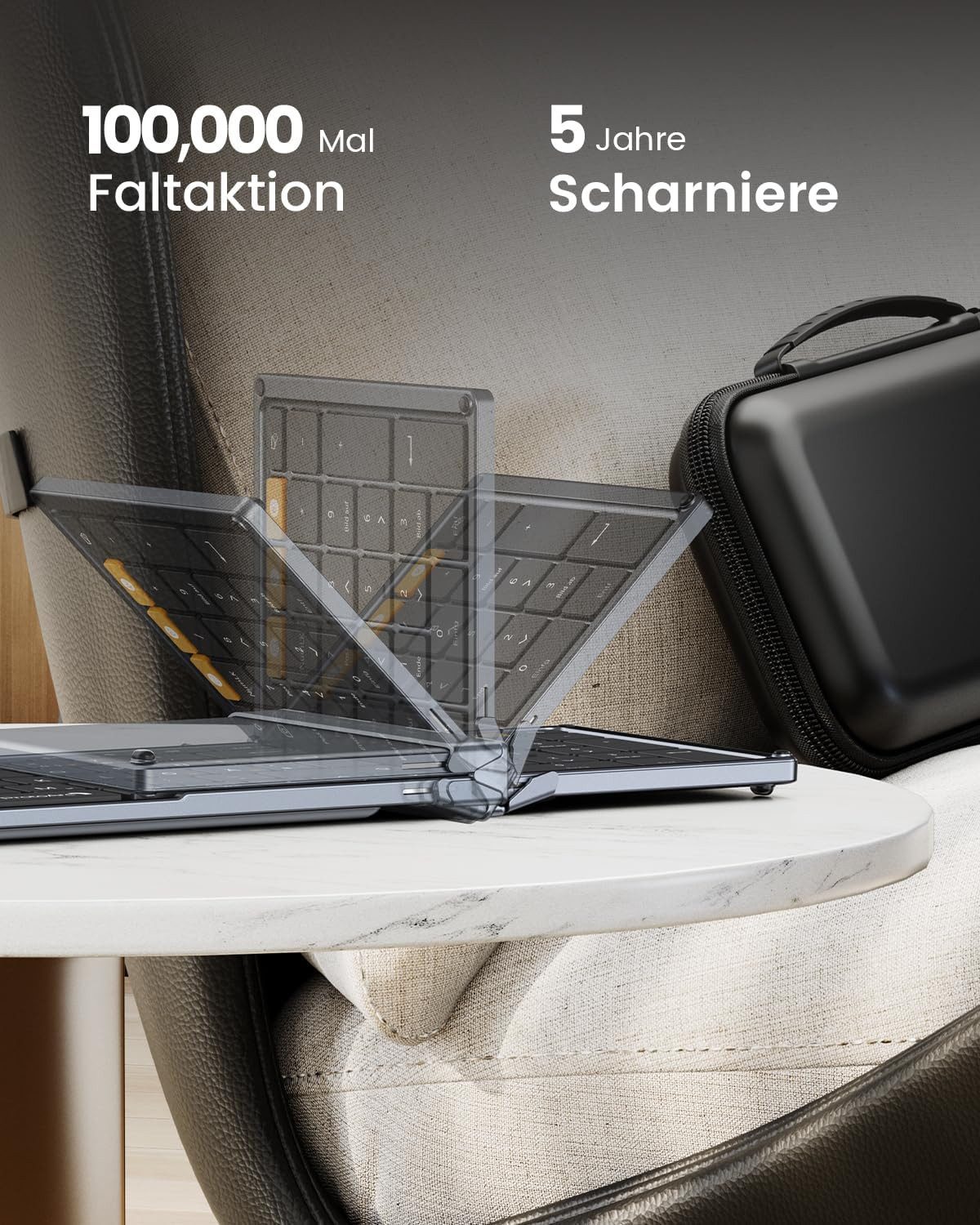 ProtoArc XKM01 Faltbare Bluetooth Tastatur Klappbar Maus Set Tastatur (2.4G+Dual Bluetooth Full-Size Mobile Tastatur QWERTZ-Layout)