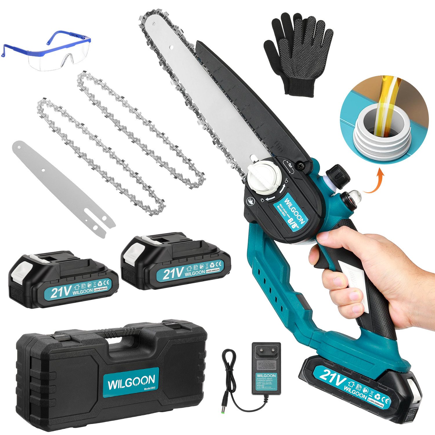 WILGOON Akku-Kettensäge 6'' + 8'' mini Kettensäge, 21V 650W Bürstenlose Ele günstig online kaufen