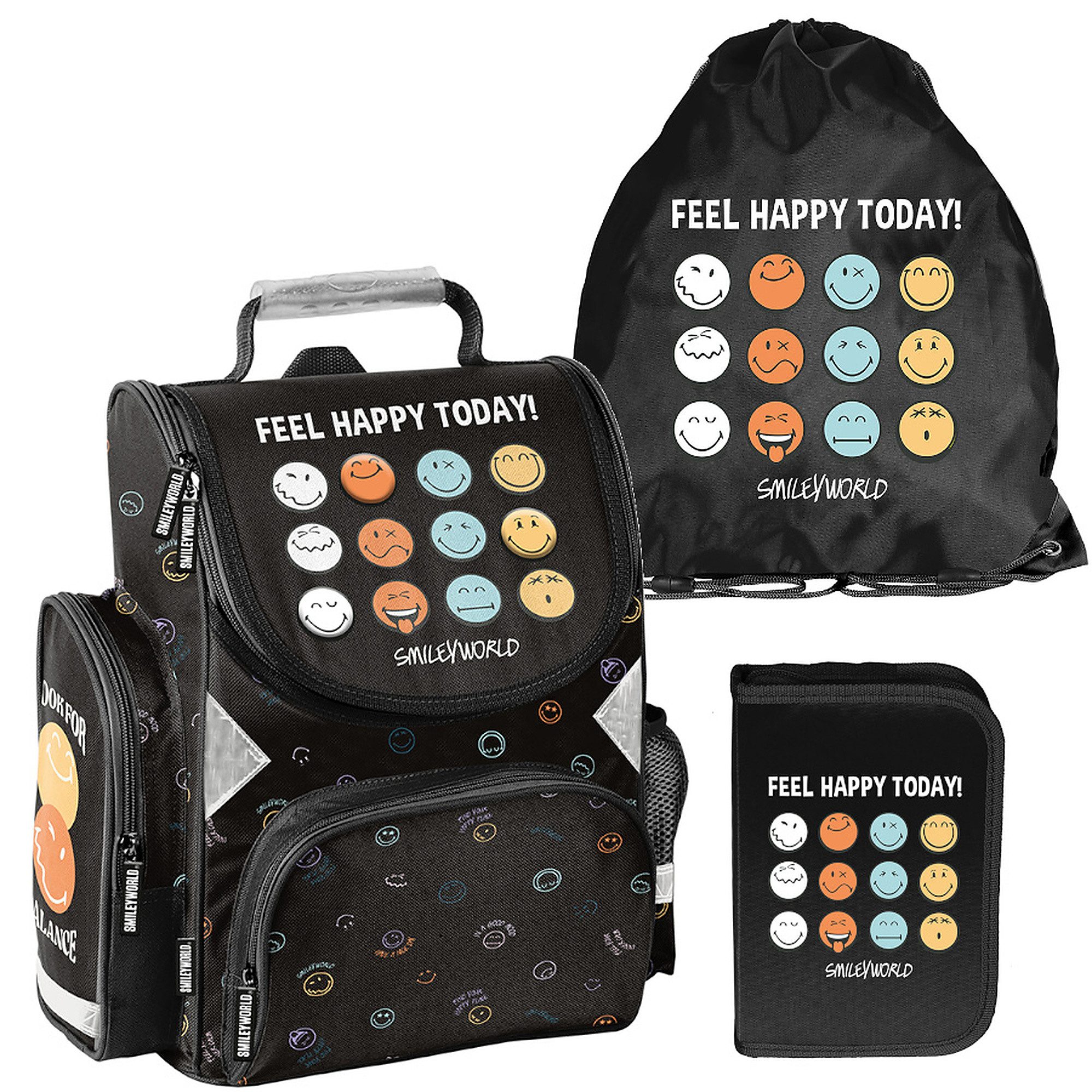 PASO Schulrucksack (Schulset, 3-tlg), Smiley, 3-tlg. Set