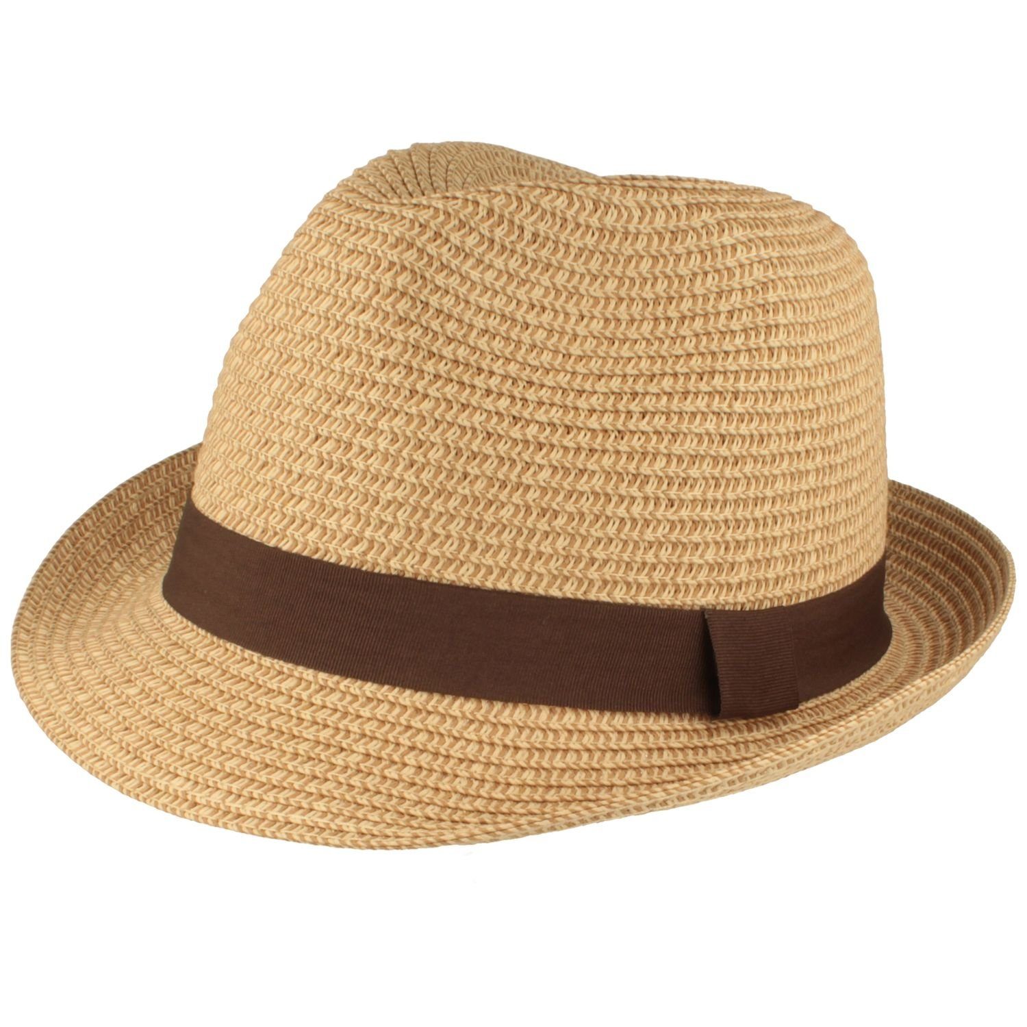 Breiter Strohhut knautschbarer Borten-Trilby 26 beige