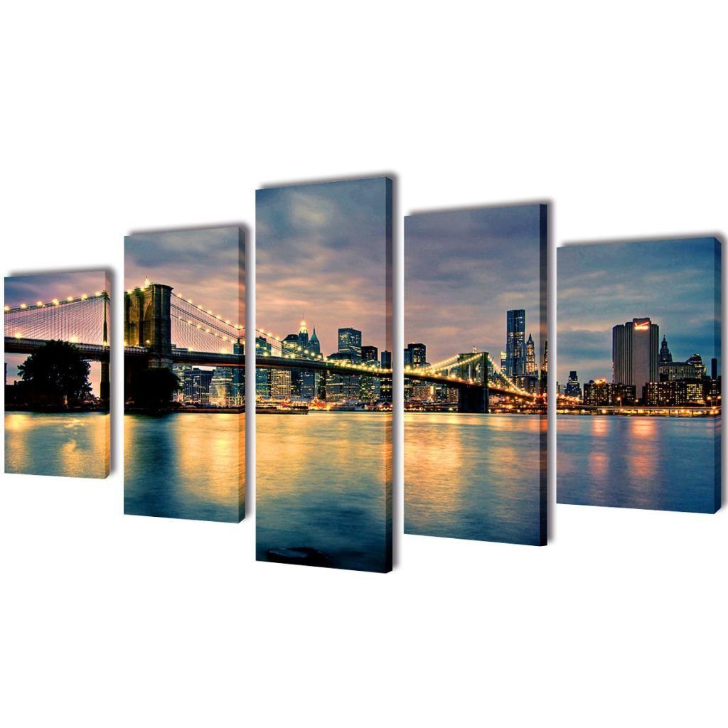 vidaXL Bild Bilder Dekoration Set Brooklyn Bridge Seeblick 100 x 50 cm