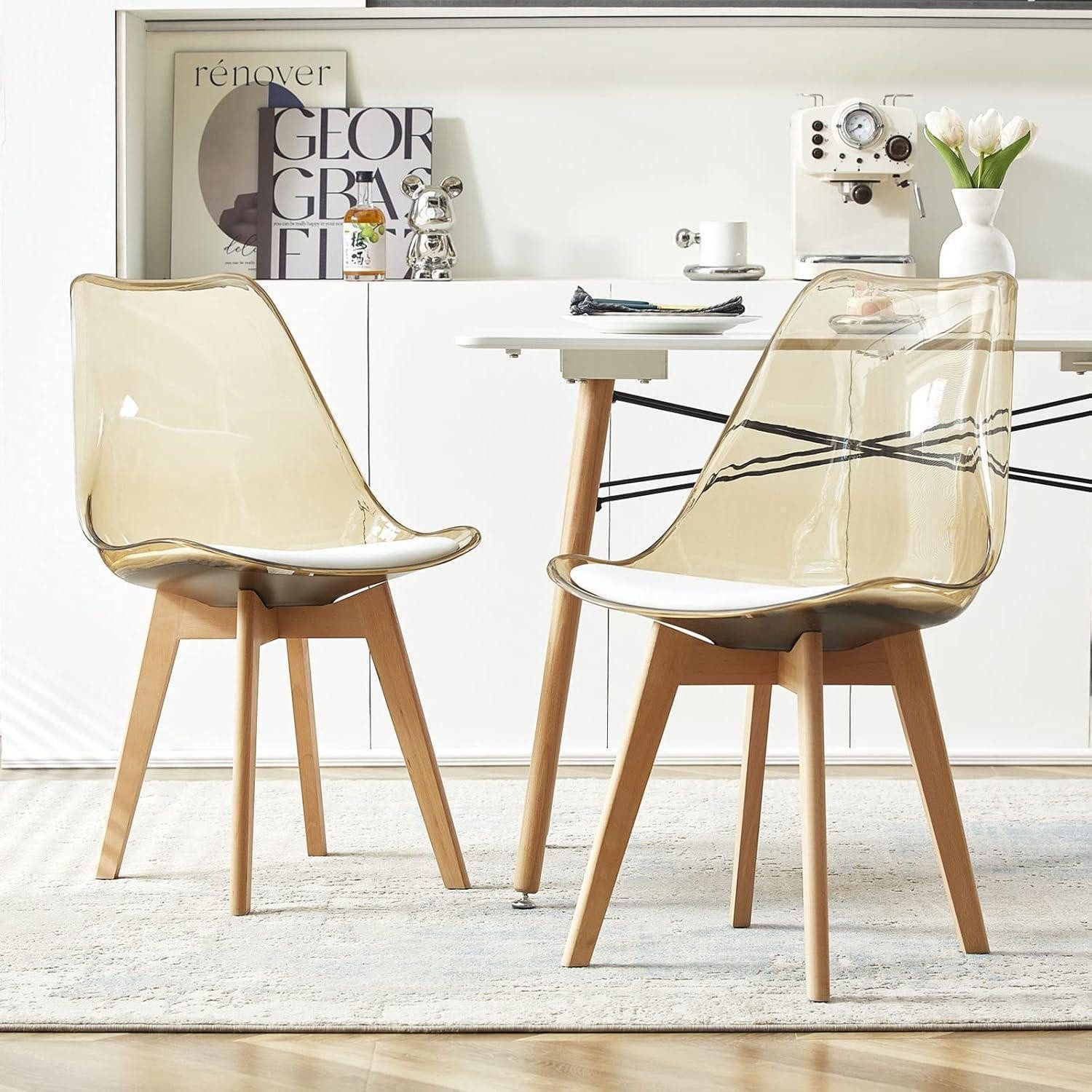 LuxusKollektion Esszimmerstuhl Esszimmerstühle 2er 2er Set Braunes Transparent + Weißes Pu-leder